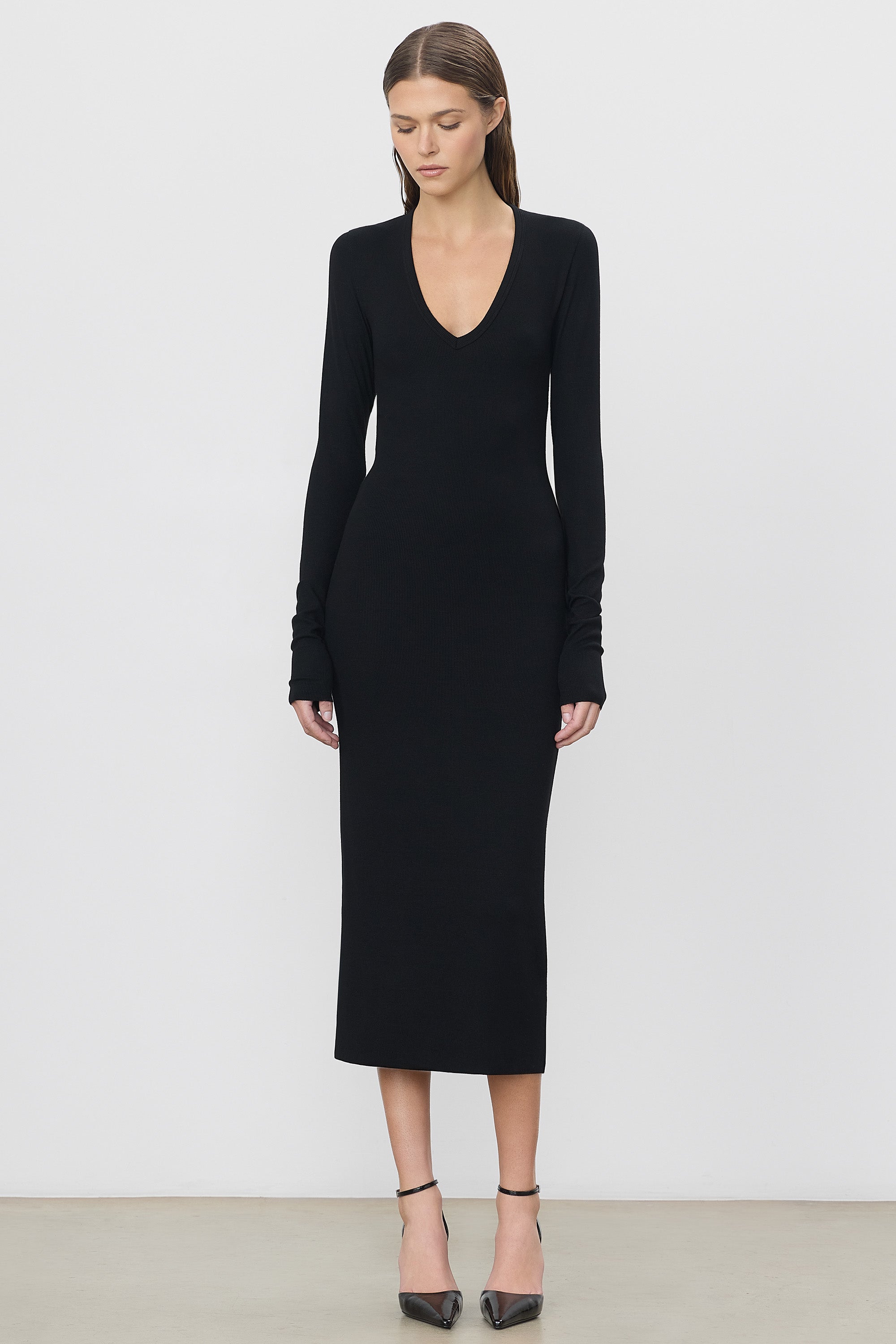 V-NECK MIDI DRESS
