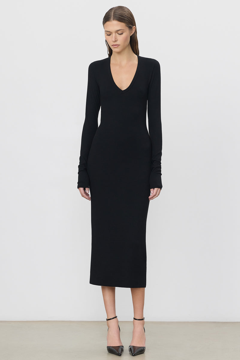 V-NECK MIDI DRESS