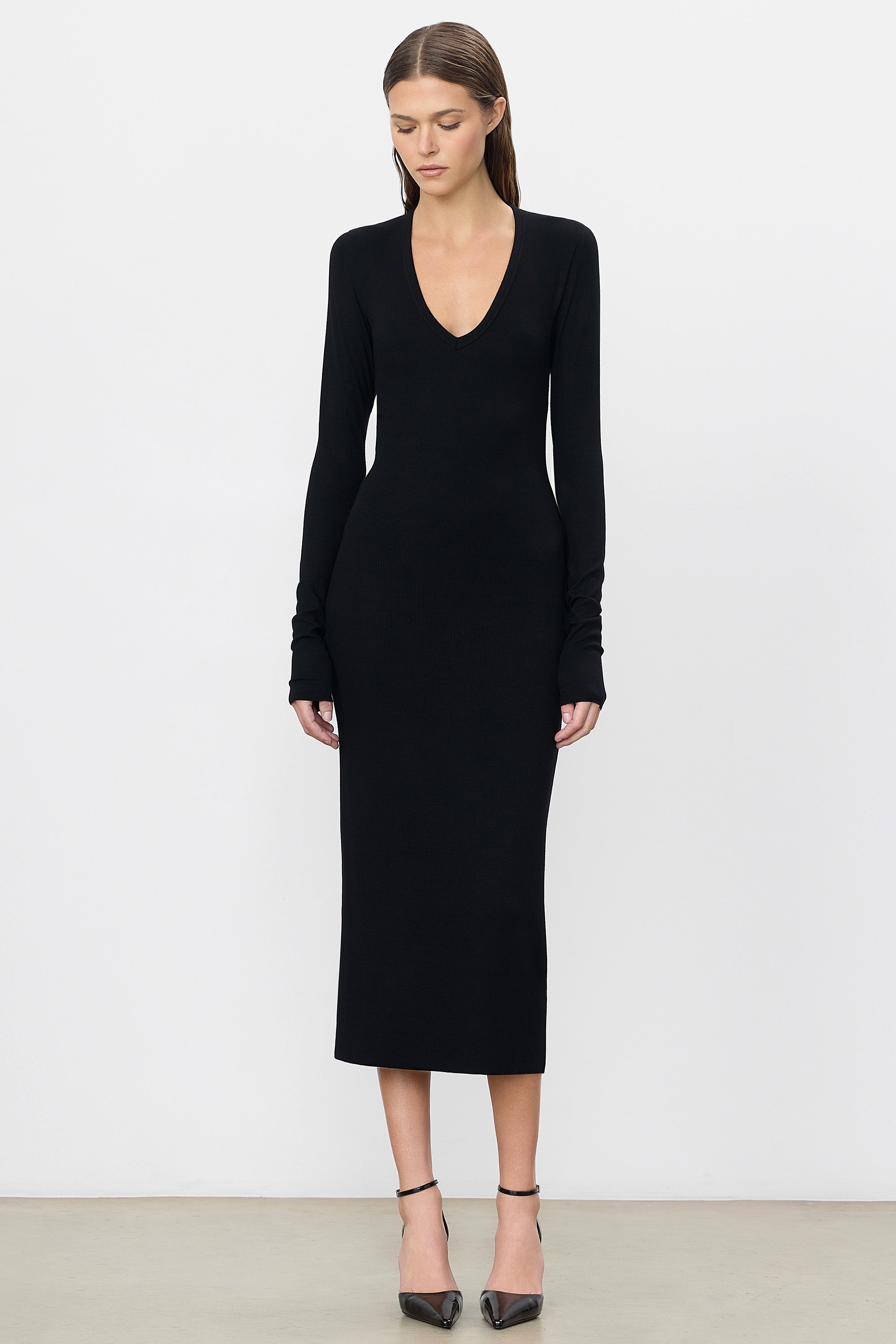 V-NECK MIDI DRESS