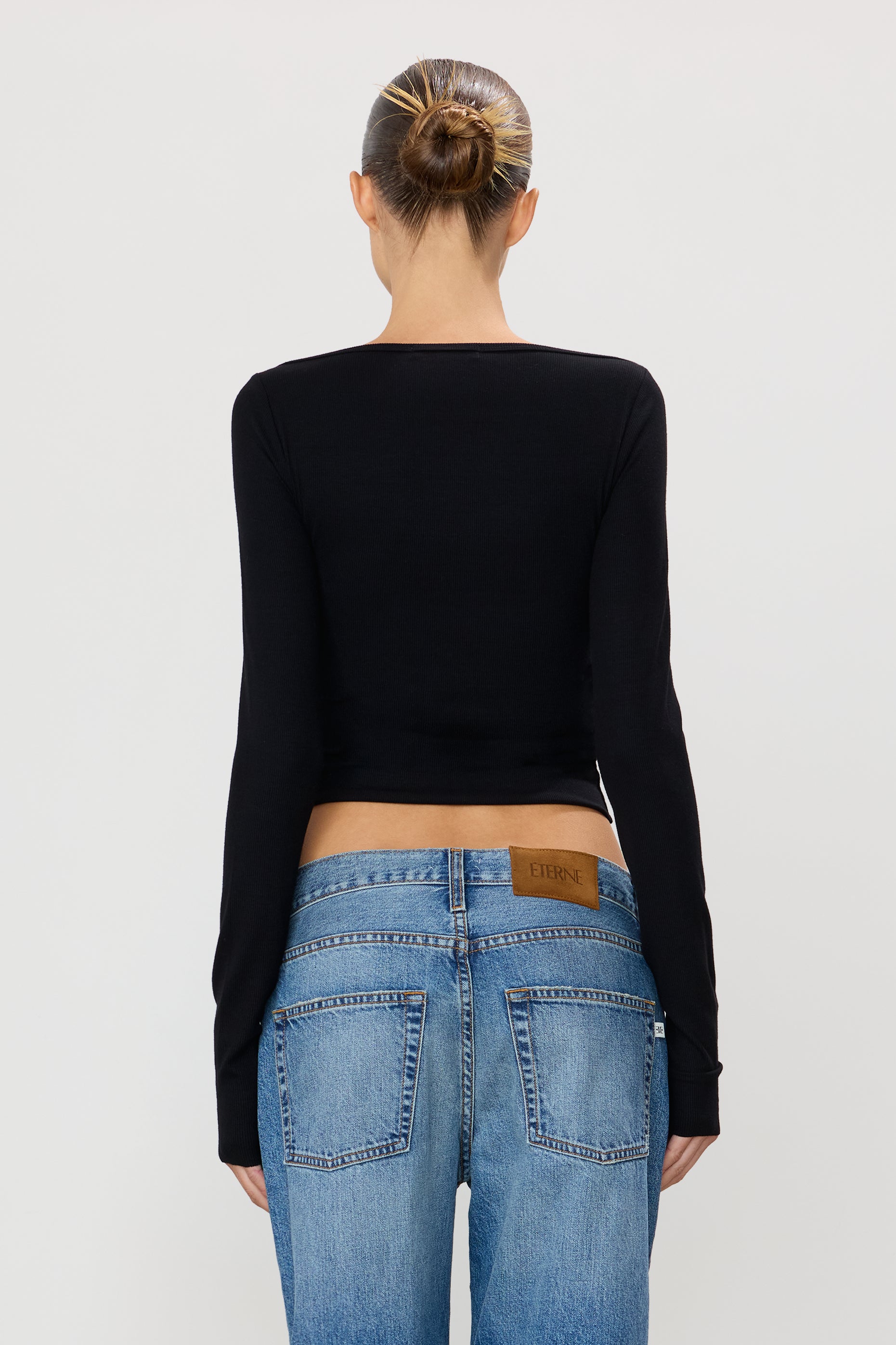 Long Sleeve Boatneck Top | Butter Rib | Black