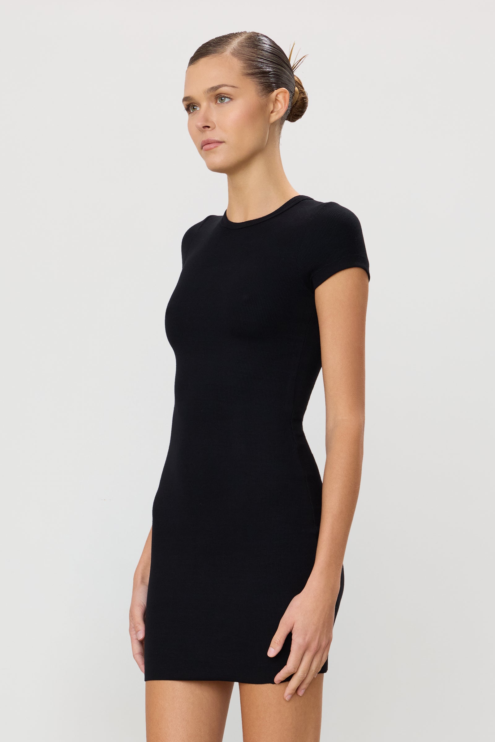 Eterne Cap Sleeve Mini Dress in Black