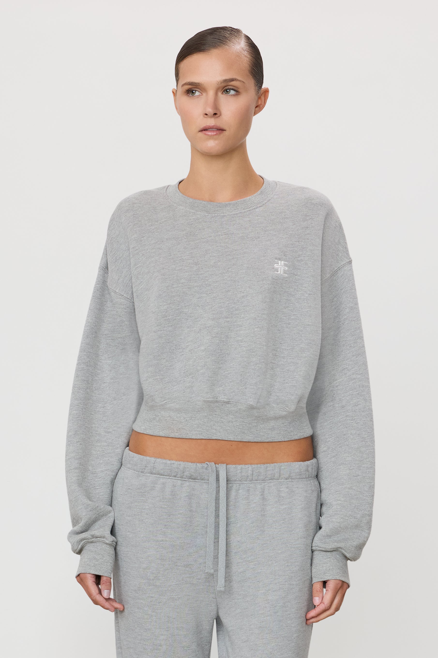 Cropped Crewneck Sweatshirt | French Terry | Heather Grey
