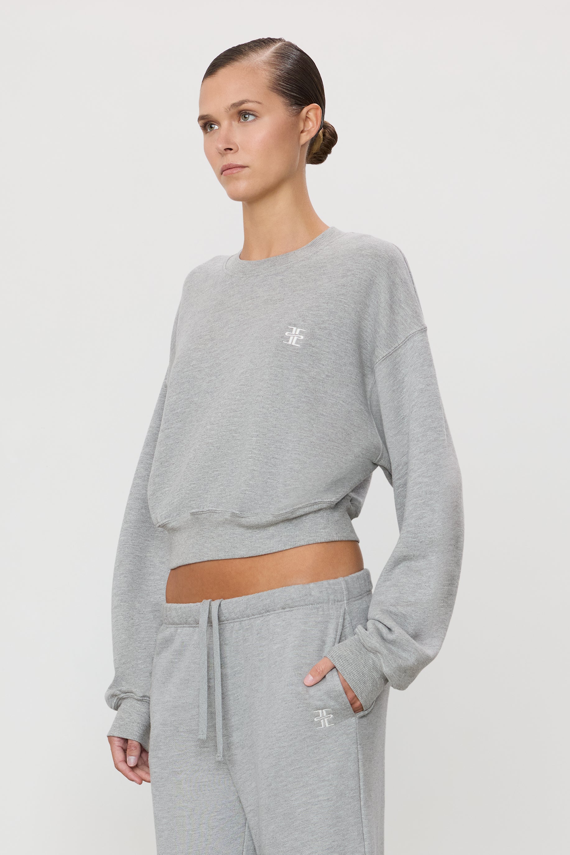 Cropped Crewneck Sweatshirt | French Terry | Heather Grey
