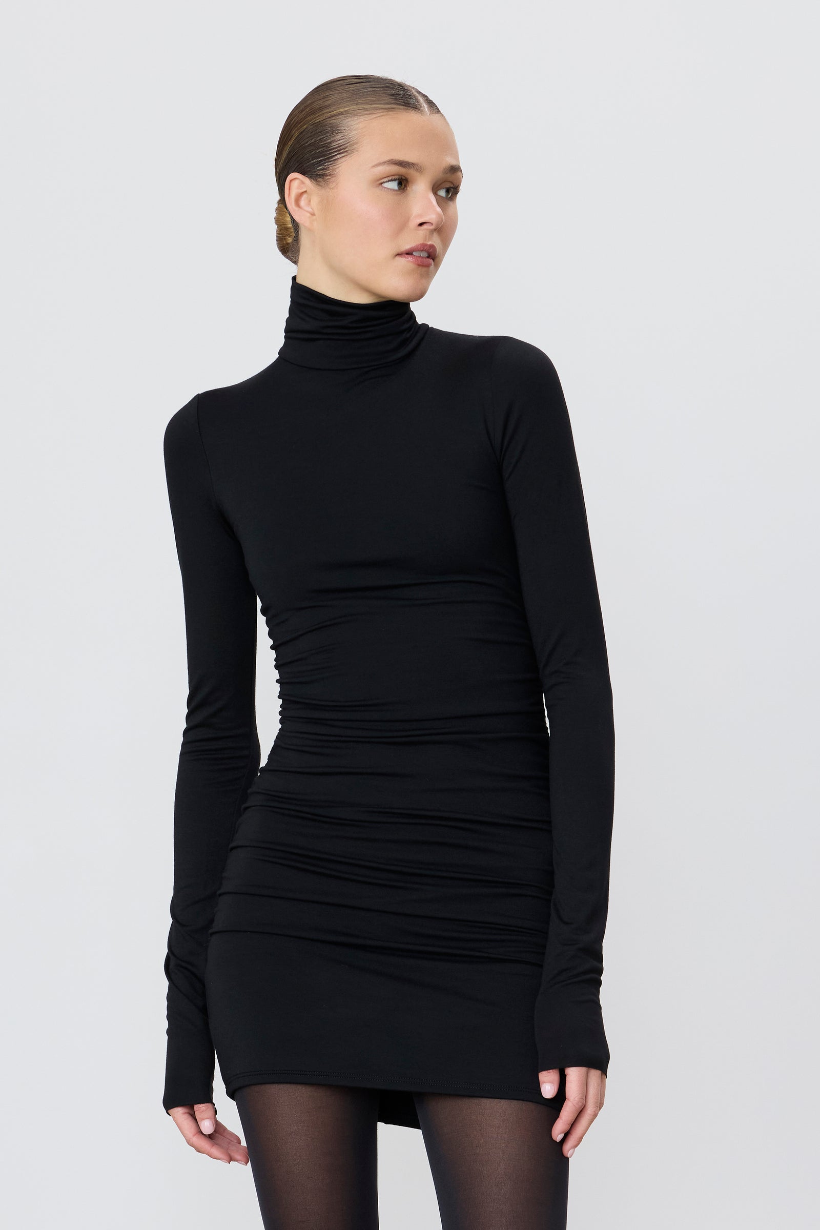 Turtleneck High Neck Long Sleeve Black Mini Dress Long Sleeve Ruched Turtleneck Mini Dress Turtleneck High Neck Long Sleeve Black Mini Dress Long Sleeve Ruched Turtleneck Mini Dress