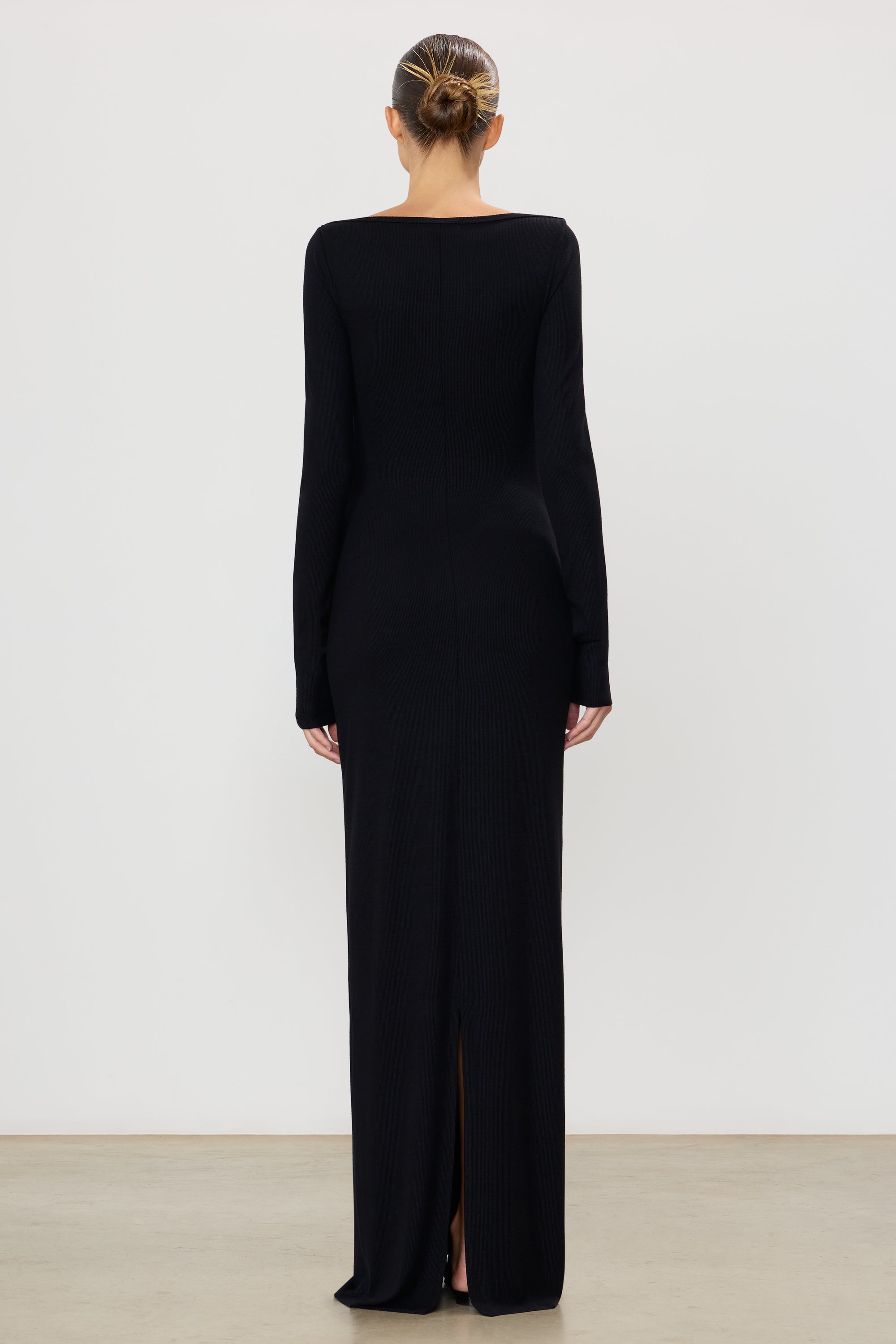 Eterne Long Sleeve Boatneck Maxi Dress in Black Eterne Long Sleeve Boatneck Maxi Dress in Black
