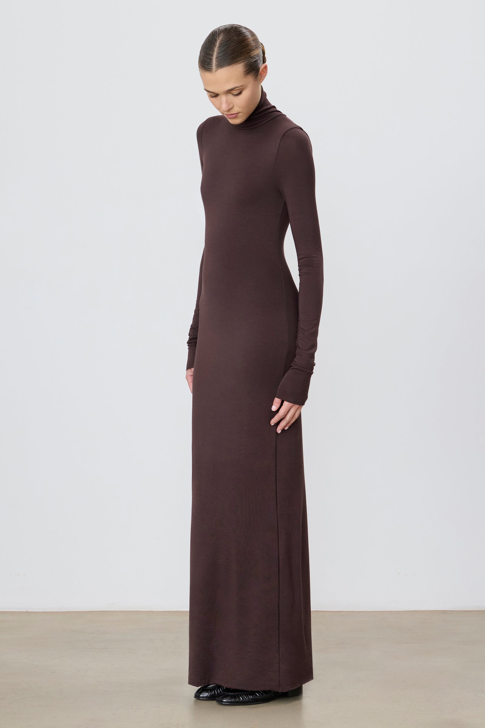 ÉTERNE LONG SLEEVE TURTLENECK MAXI DRESS