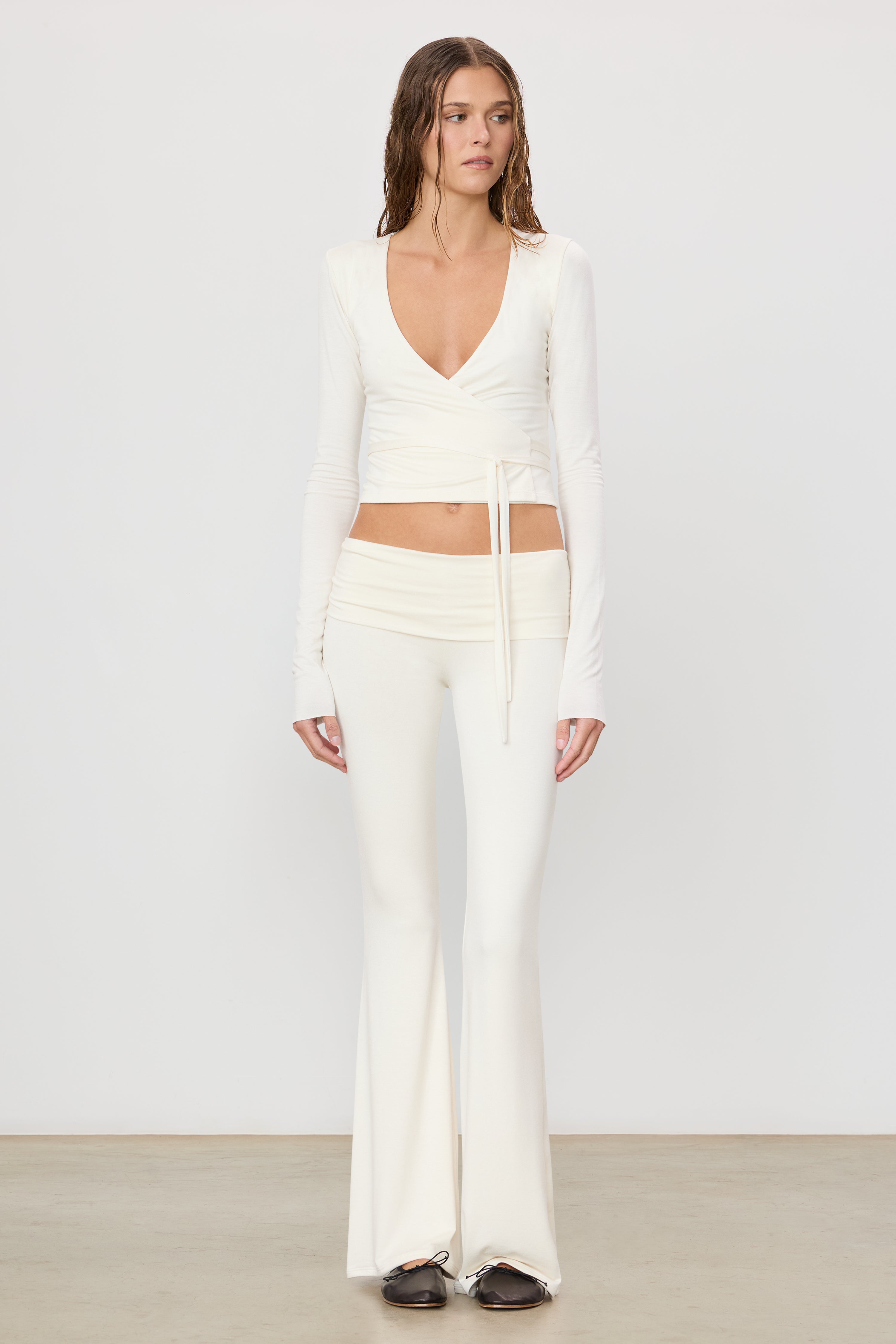 Foldover Flare Pant | Soft Jersey | Ivory