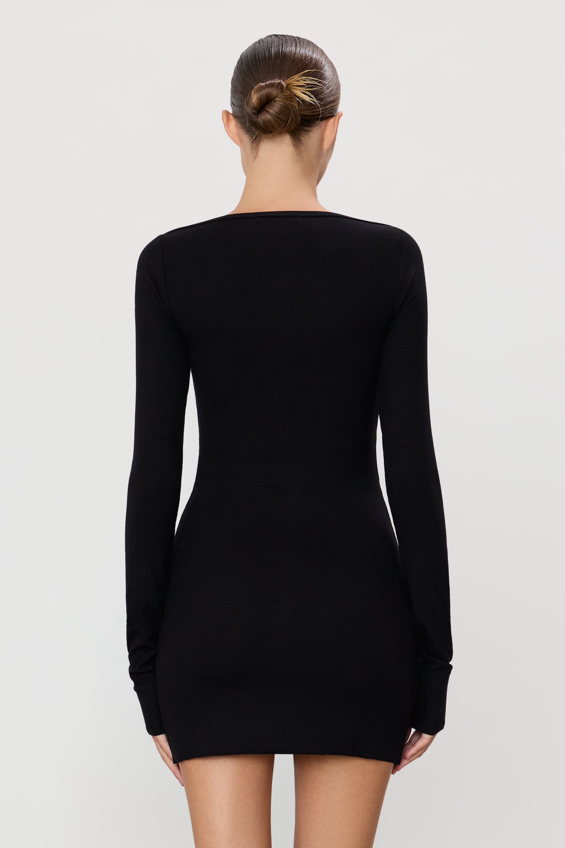 Eterne Long Sleeve Boatneck Mini Dress in Black
