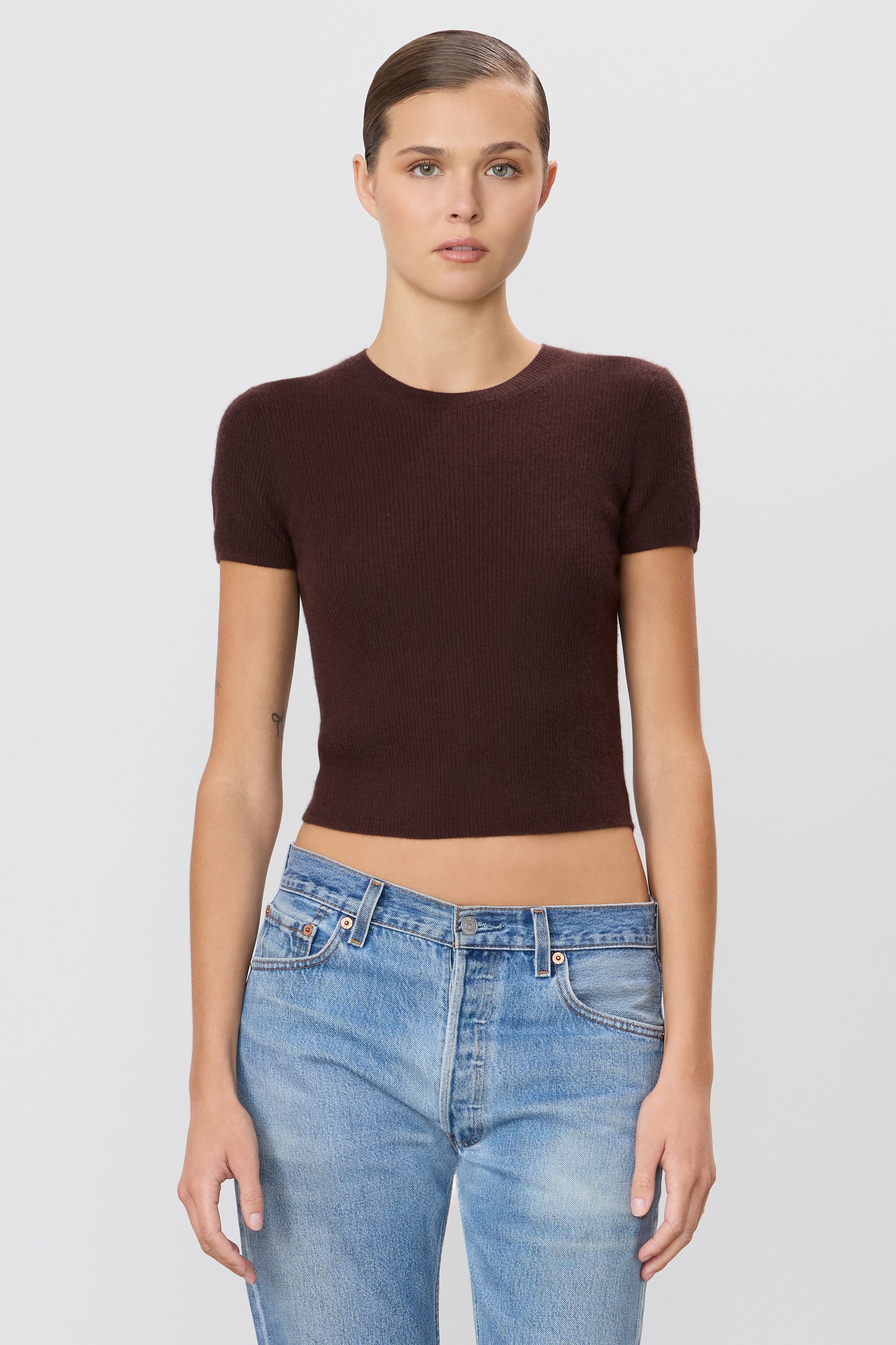 Rib Stitch Baby Tee | Lightweight Cashmere | Espresso