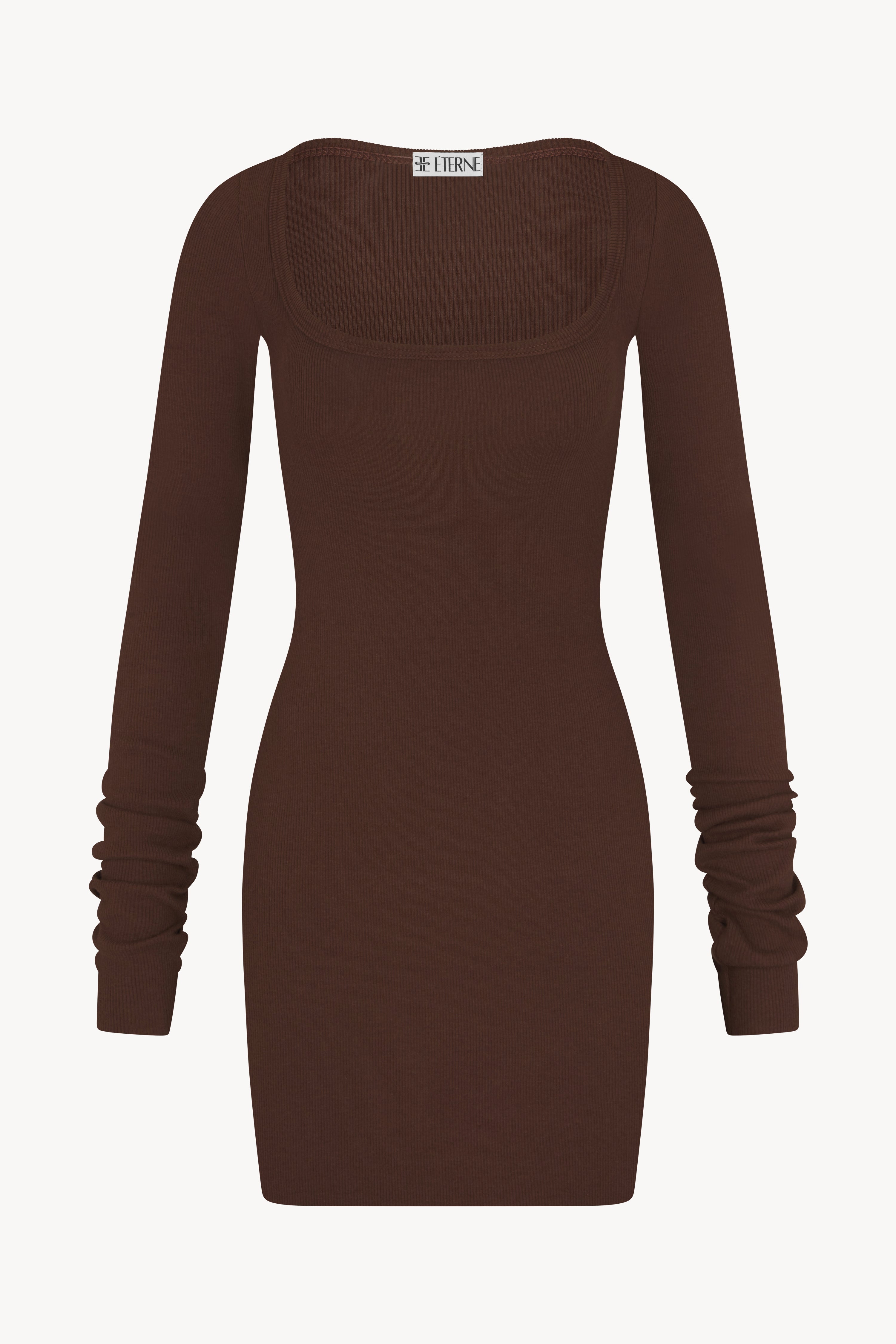 Square Neck Mini Dress Chocolate