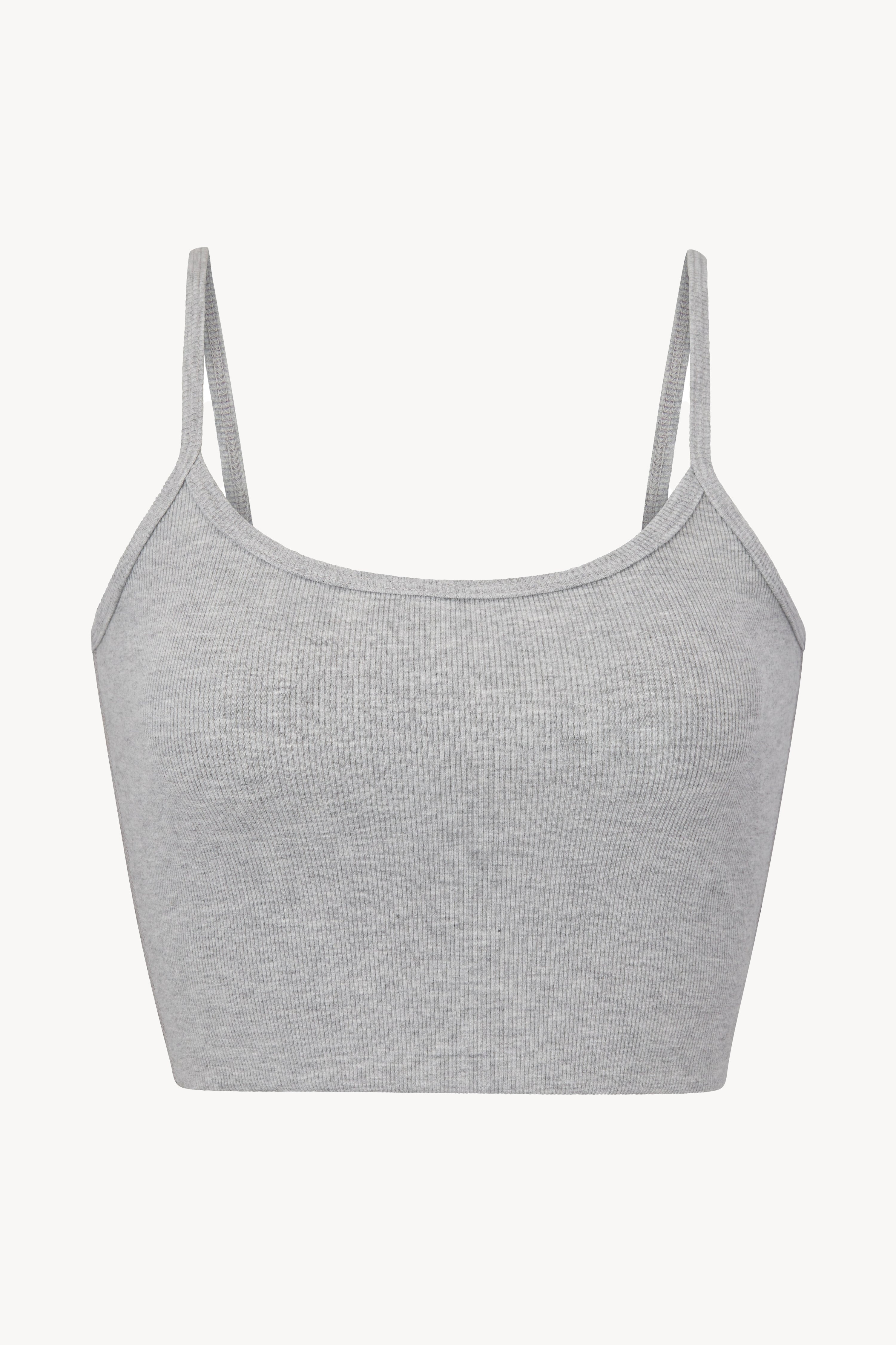 Cropped Thin Strap Fitted Tank Heather Grey