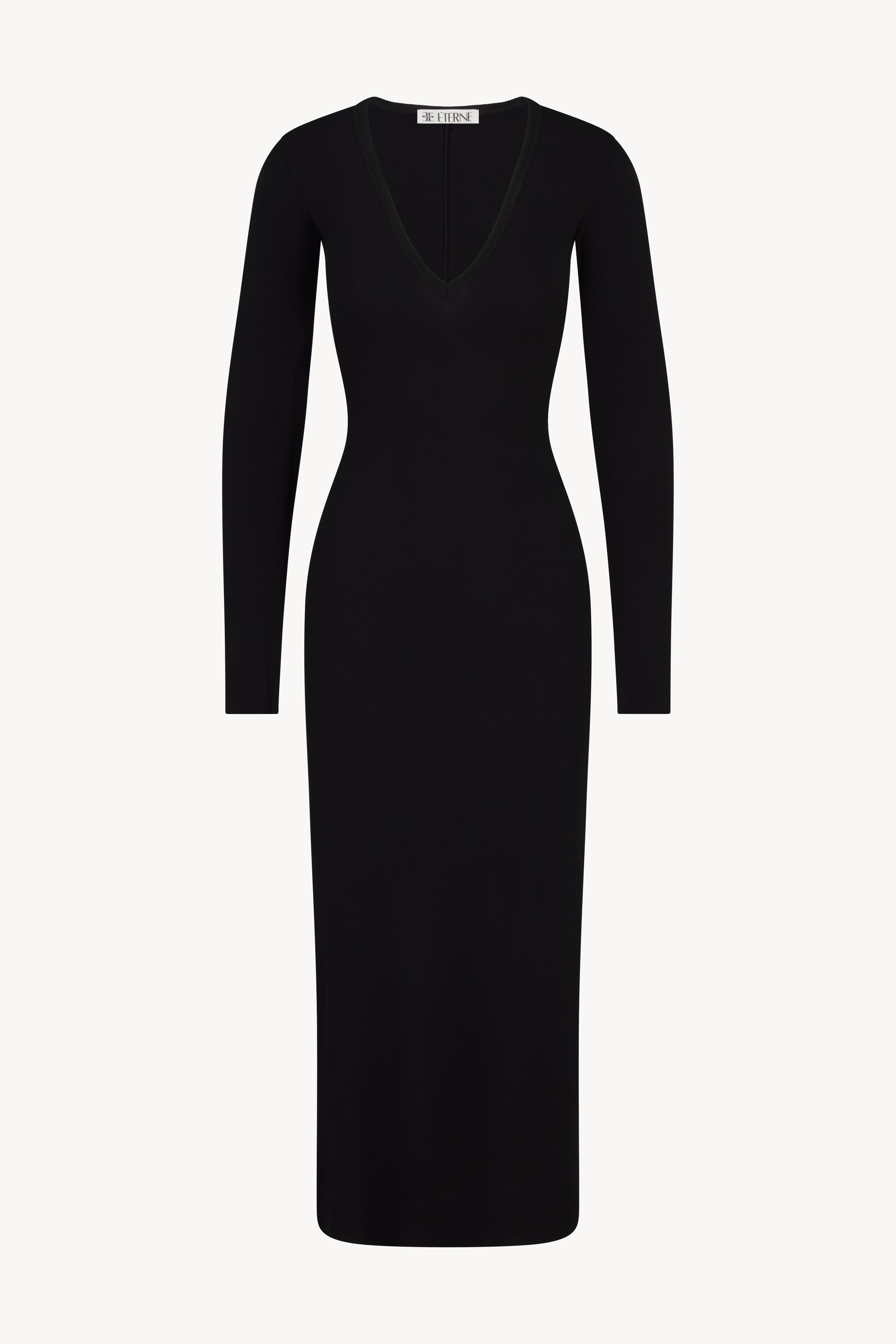 Eterne V Neck Butter Rib Midi Dress in Black