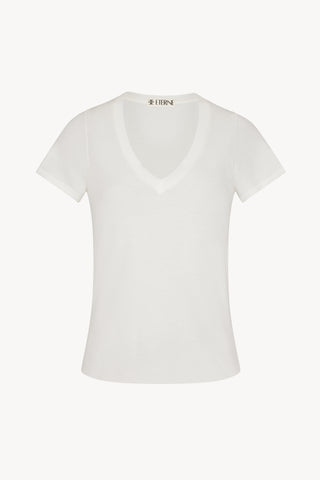 ☆KHAKIPOINT☆ Basic Uneck Tshirt ivory Made by Johnny Women's Basic Fitted Short Sleeve V-Neck T