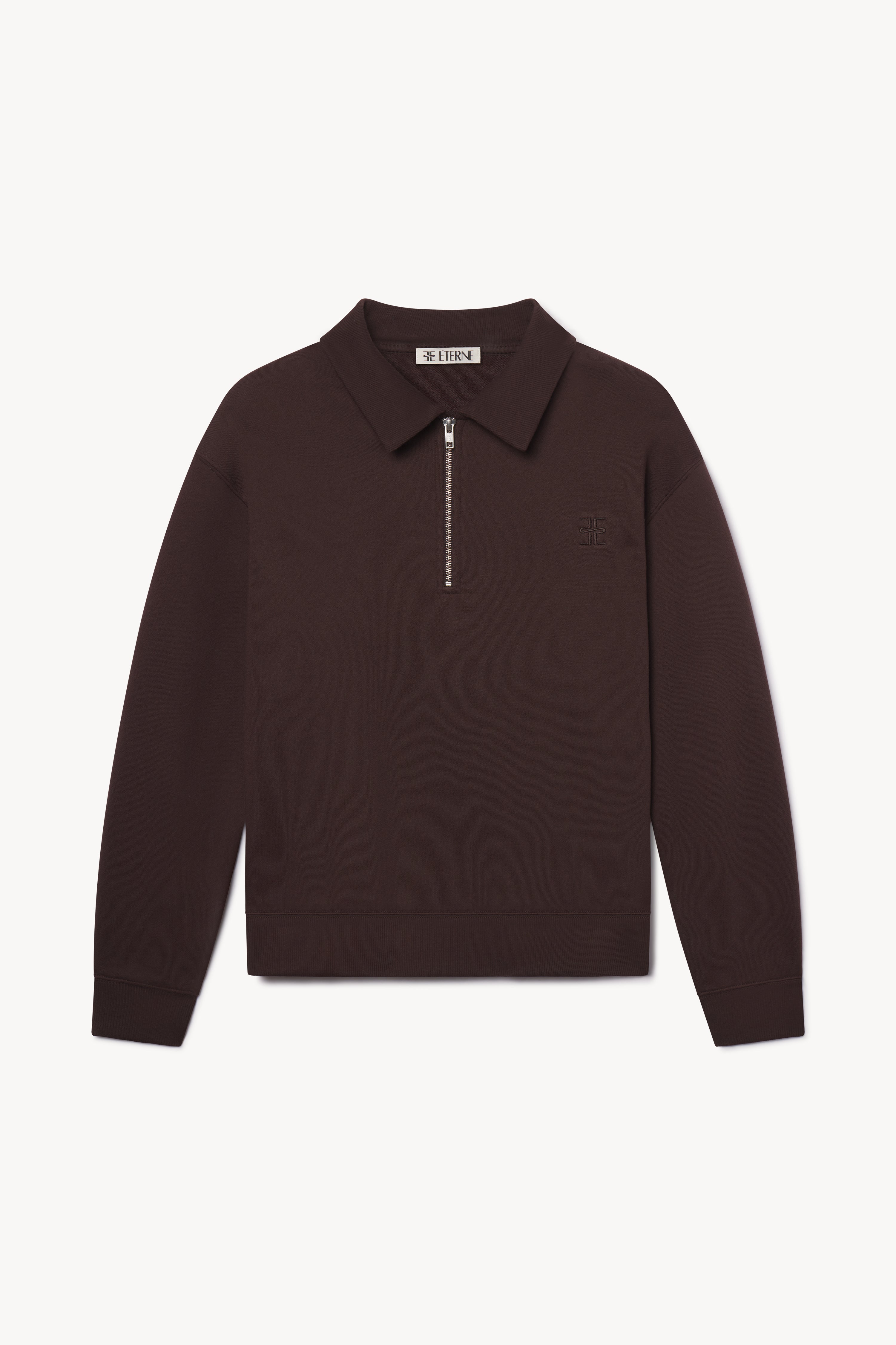Zip-up Polo Sweatshirt | French Terry | Espresso