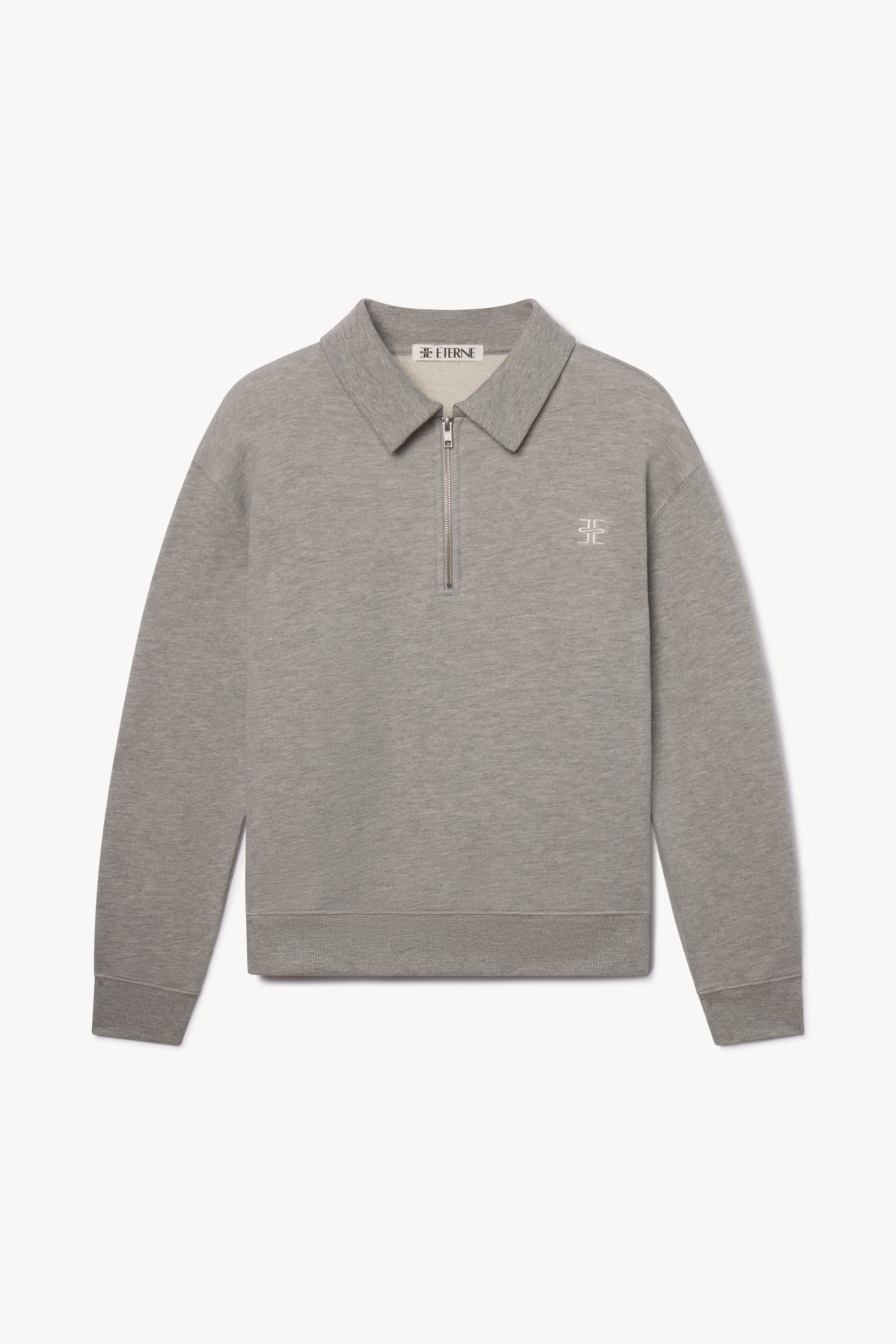 Zip-up Polo Sweatshirt | French Terry | Heather Grey