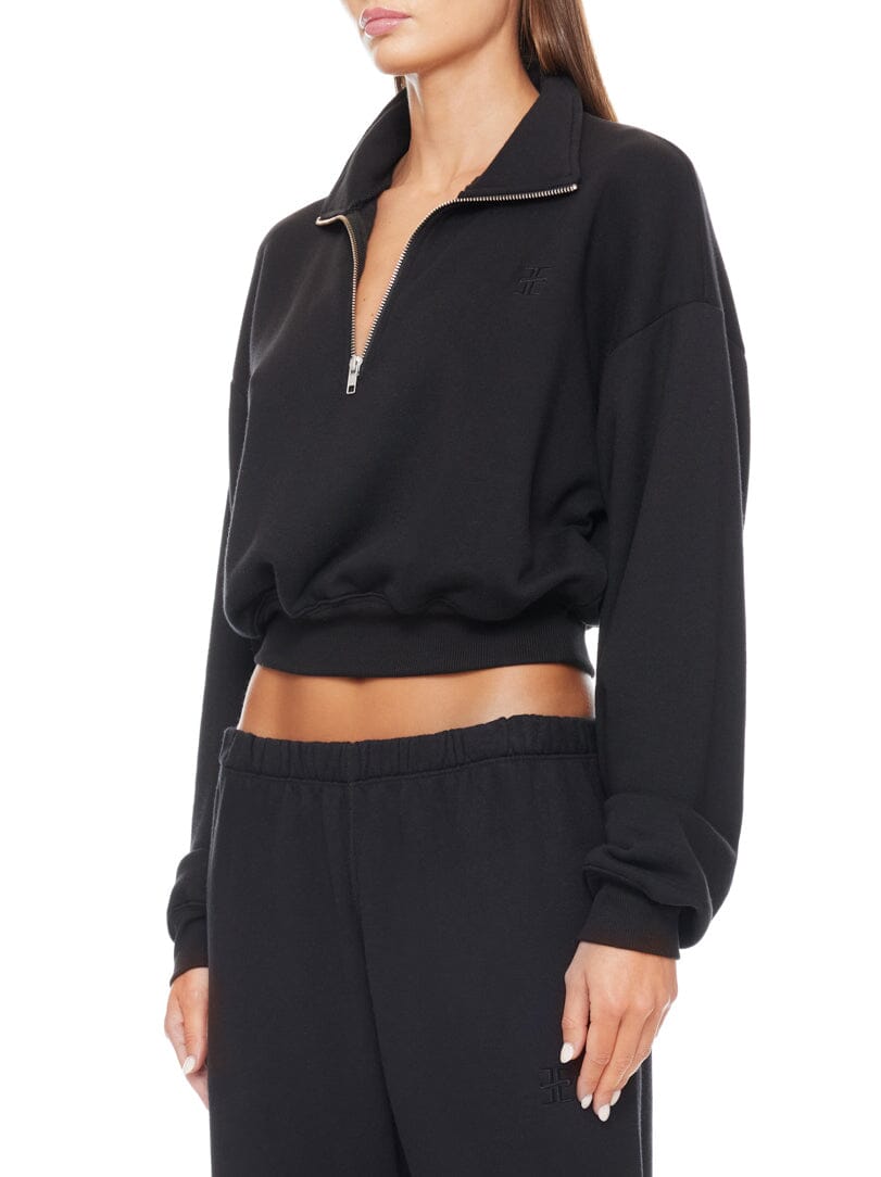 Cropped Half-Zip Sweatshirt Black TERRY ÉTERNE 