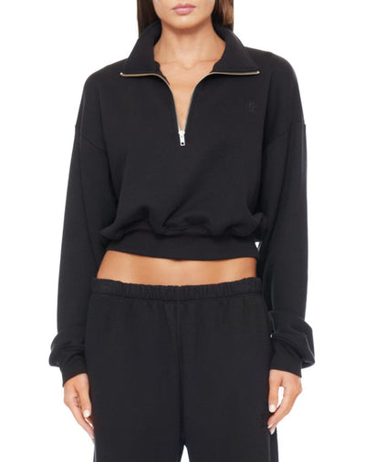 Cropped Half-Zip Sweatshirt Black TERRY ÉTERNE 