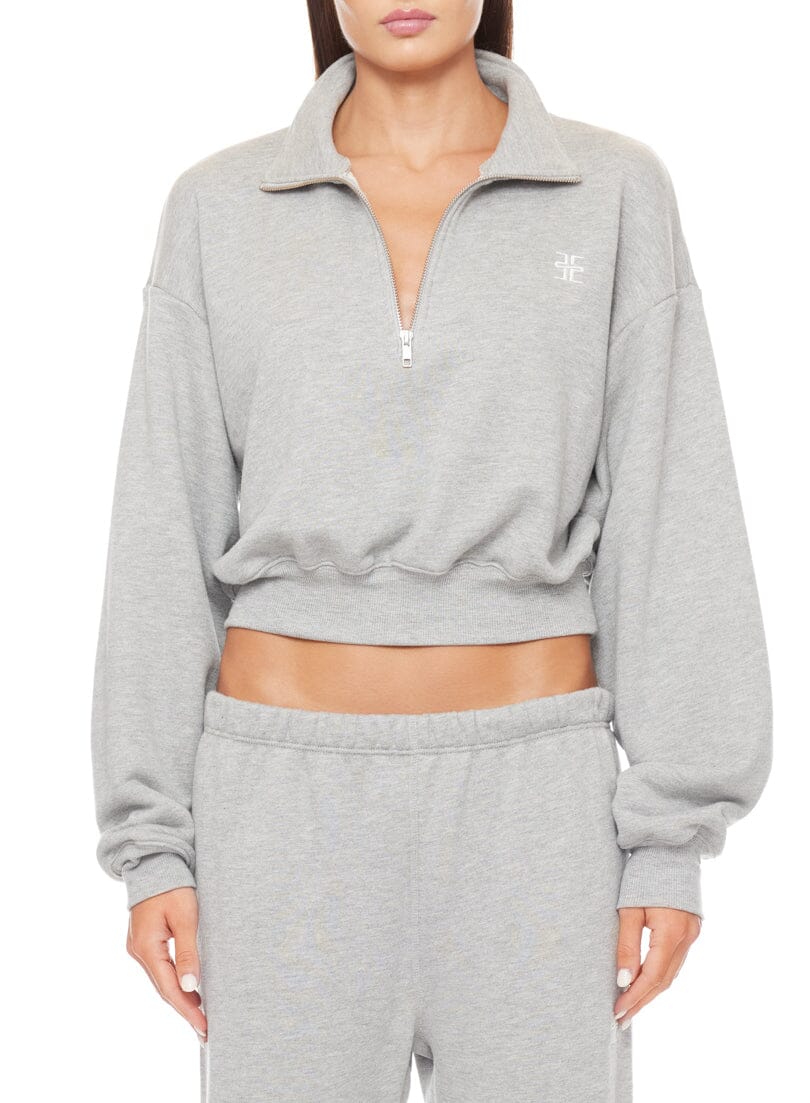 Cropped Half-Zip Sweatshirt Heather Grey TERRY ÉTERNE 