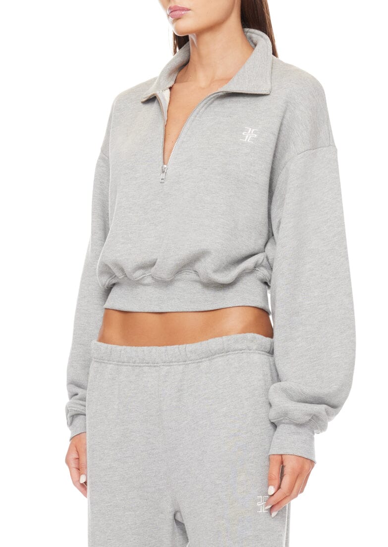 Cropped Half-Zip Sweatshirt Heather Grey TERRY ÉTERNE 