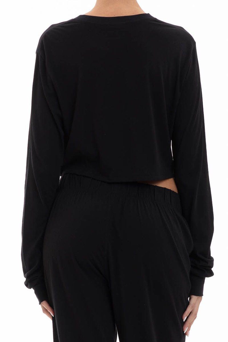 CROPPED LONG SLEEVE RIB T-SHIRT BLACK Shirts & Tops ÉTERNE 