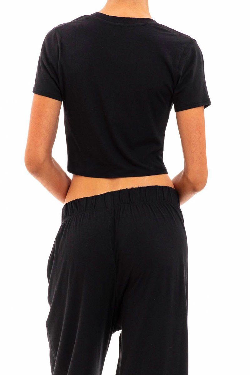 CROPPED V-NECK T-SHIRT BLACK ÉTERNE 