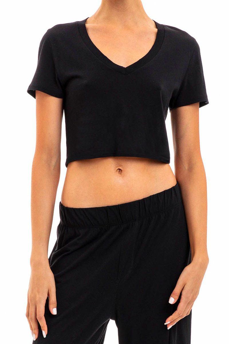 CROPPED V-NECK T-SHIRT BLACK ÉTERNE 