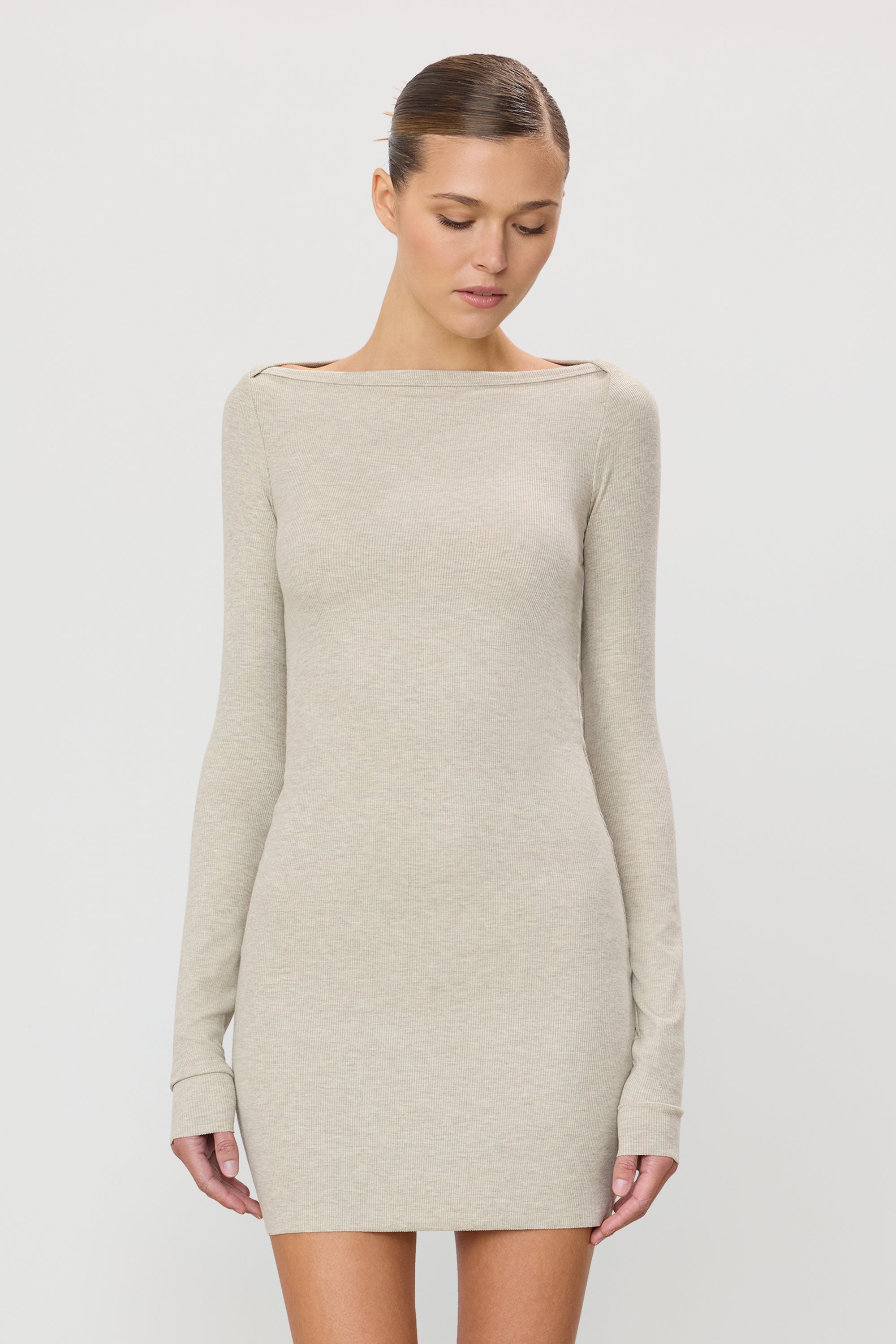 LONG SLEEVE BOATNECK MINI DRESS LONG SLEEVE BOATNECK MINI DRESS