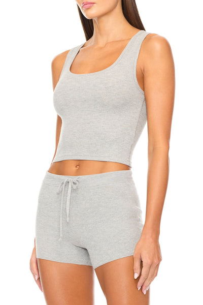 DRAWSTRING SHORT HEATHER GREY BOTTOMS ÉTERNE 