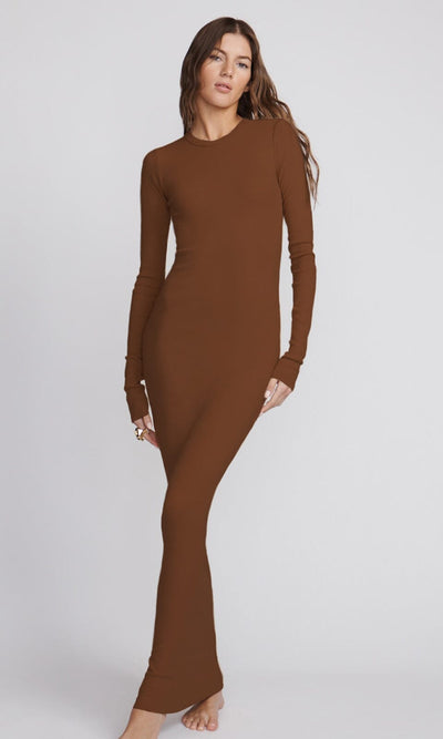 Long Sleeve Crewneck Dress Maxi Earth DRESSES ÉTERNE 