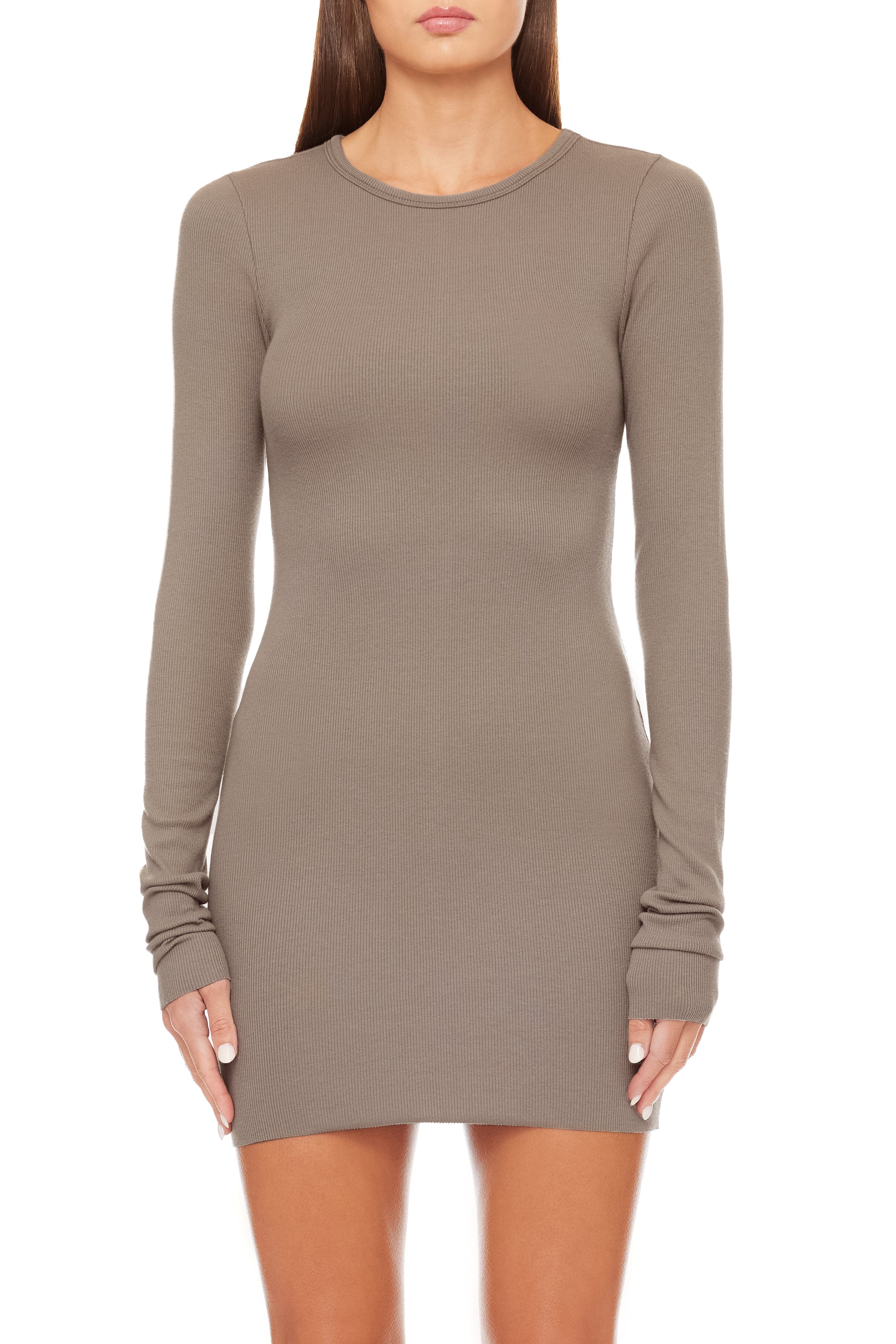 Long Sleeve Crewneck Mini Dress Clay DRESSES ÉTERNE 