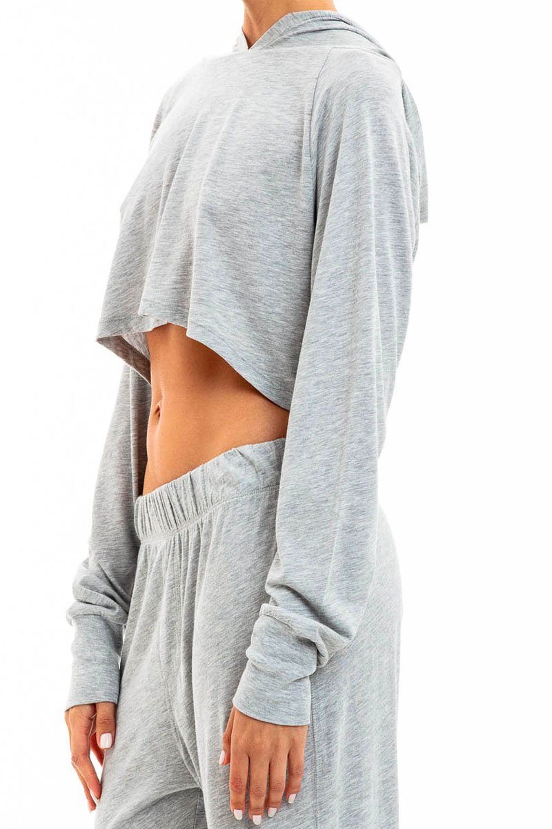 LONG SLEEVE CROPPED HOODIE T-SHIRT HEATHER GREY Shirts Eterne 