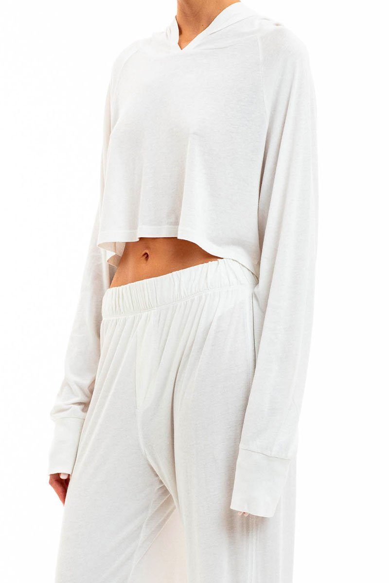 LONG SLEEVE CROPPED HOODIE T-SHIRT IVORY Shirts Eterne 