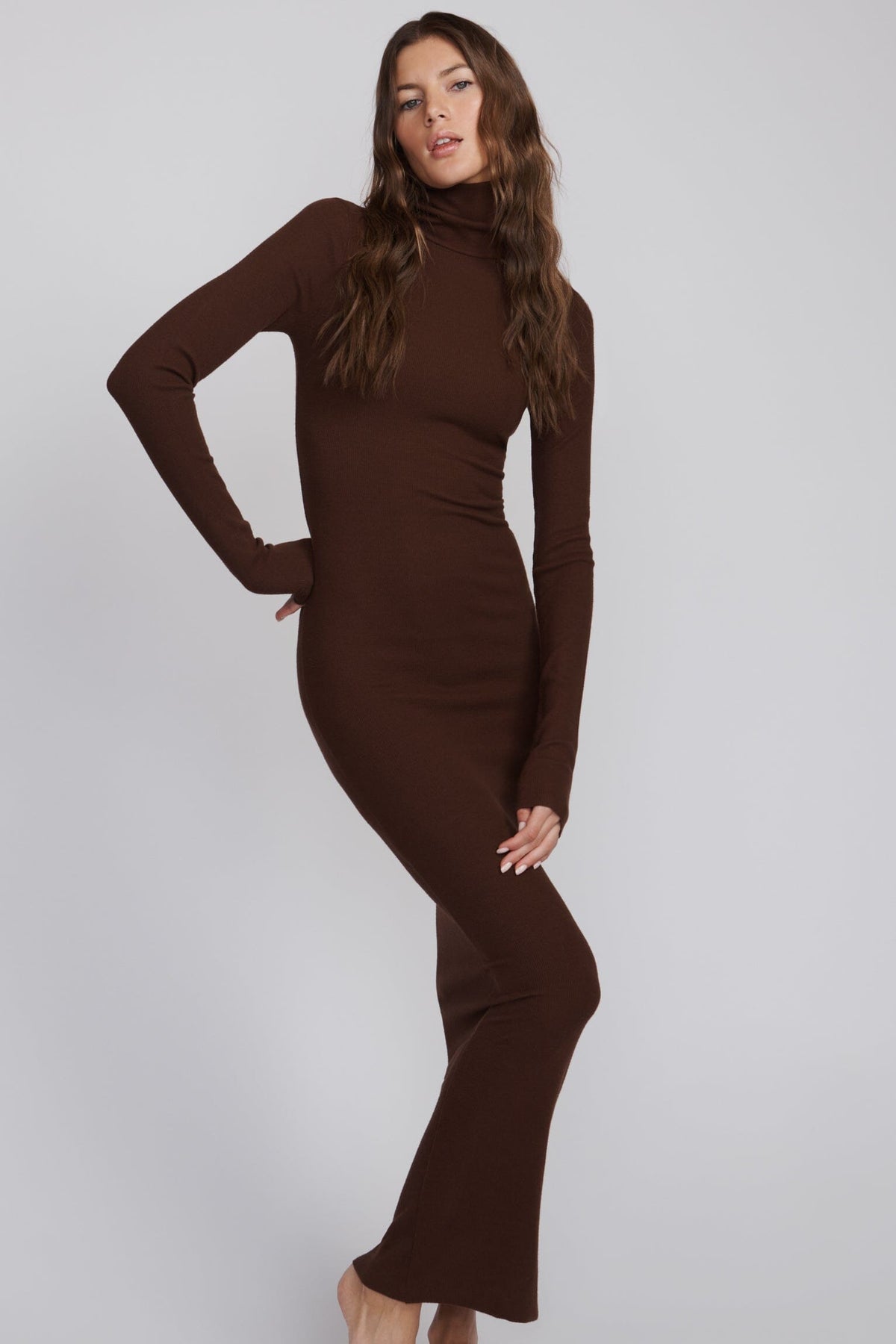 Long Sleeve Turtleneck Dress Maxi Chocolate DRESSES ÉTERNE 