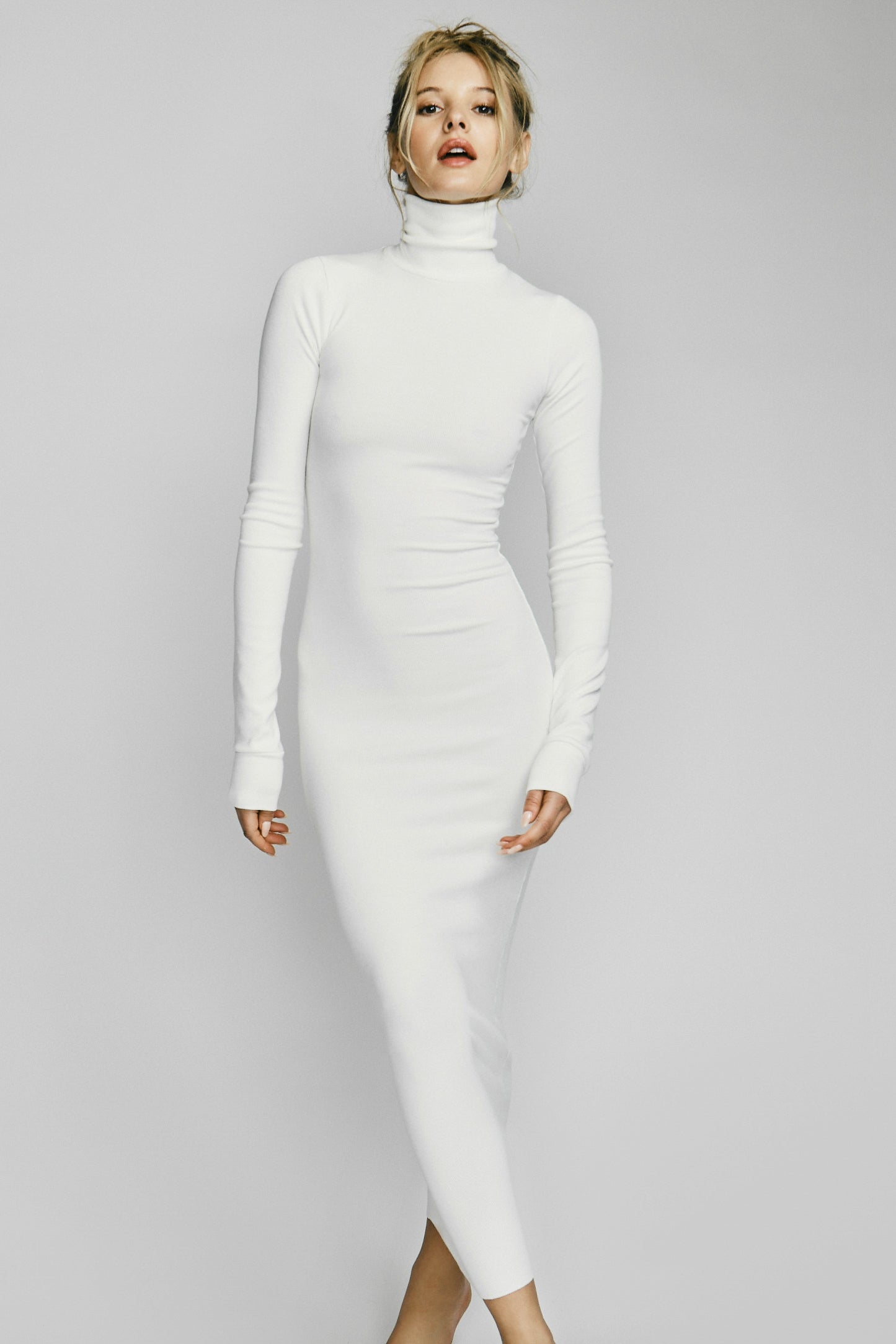 Long Sleeve Turtleneck Maxi Dress Cream – ÉTERNE