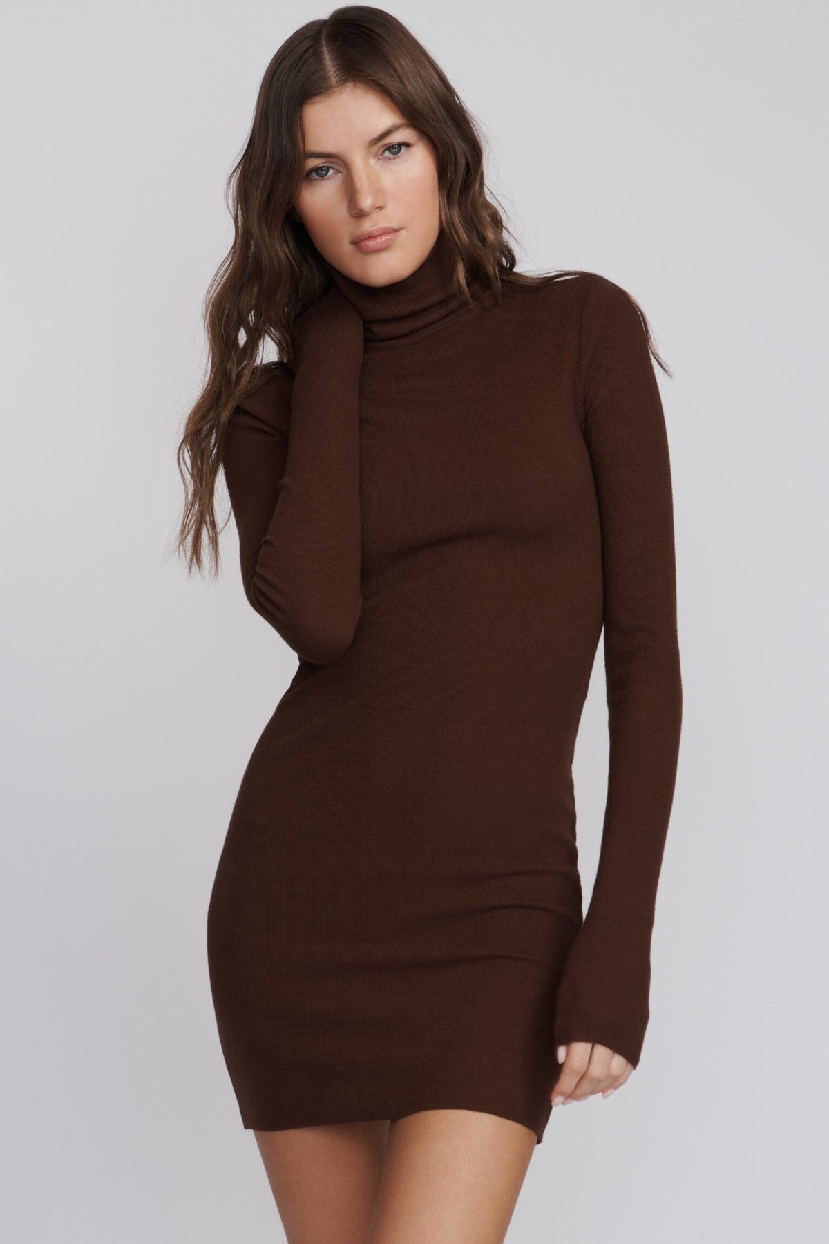 Long Sleeve Turtleneck Dress Mini Chocolate DRESSES ÉTERNE 