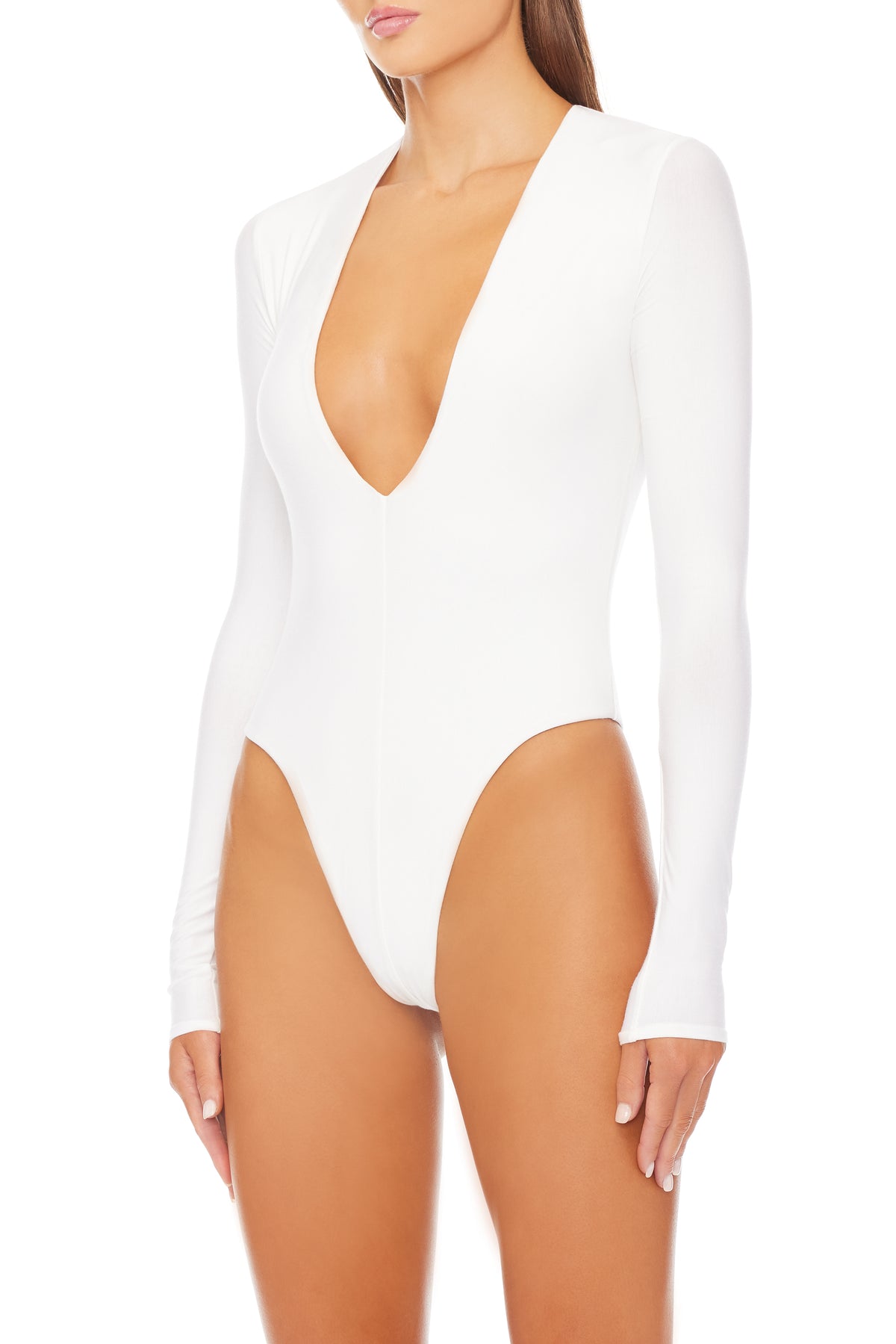 Long Sleeve Deep V Bodysuit Ivory