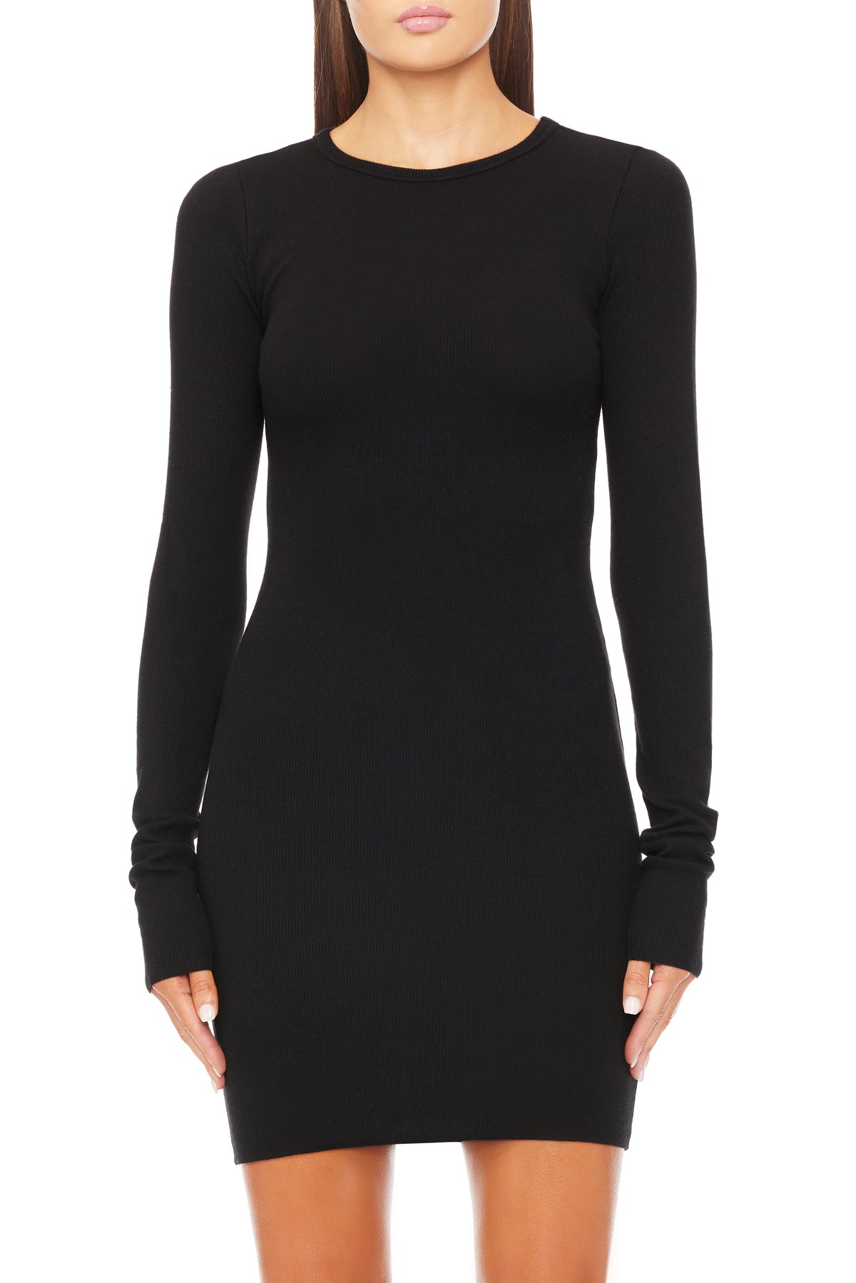 Long Sleeve Crewneck Mini Dress Black