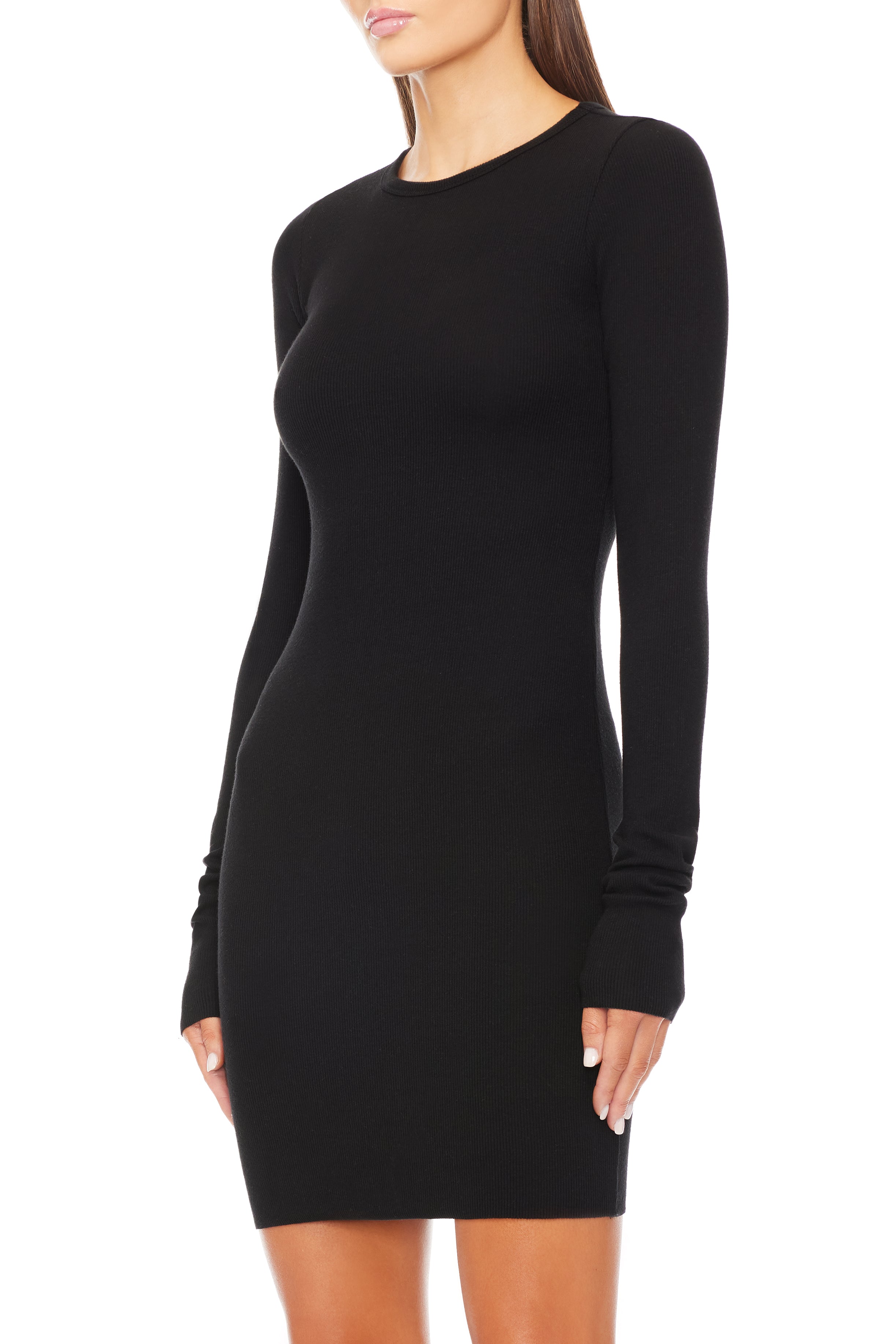 Long Sleeve Crewneck Mini Dress Black