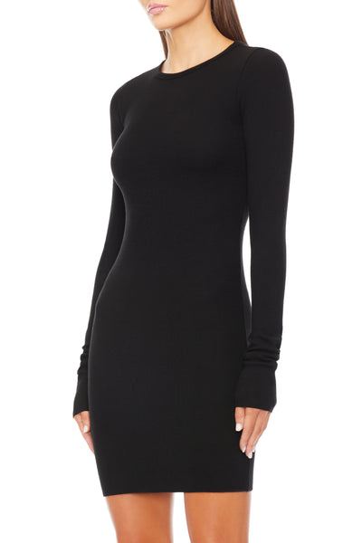 Long Sleeve Crewneck Mini Dress Black