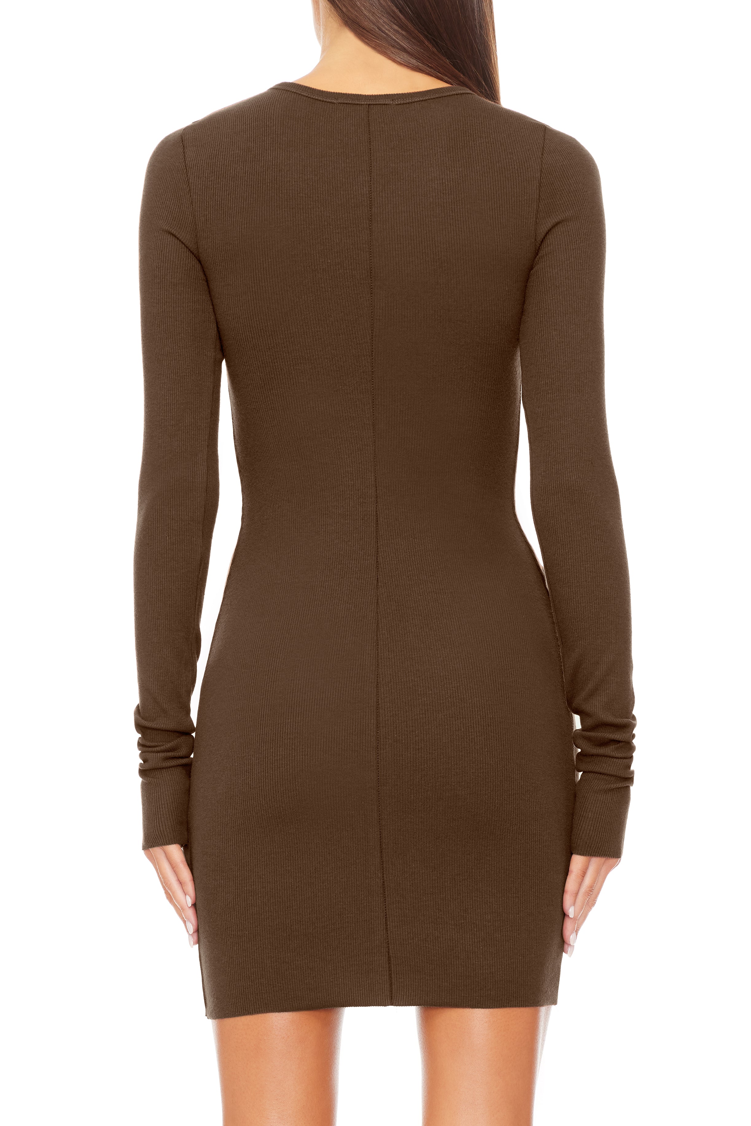 Long Sleeve Crewneck Mini Dress Chocolate