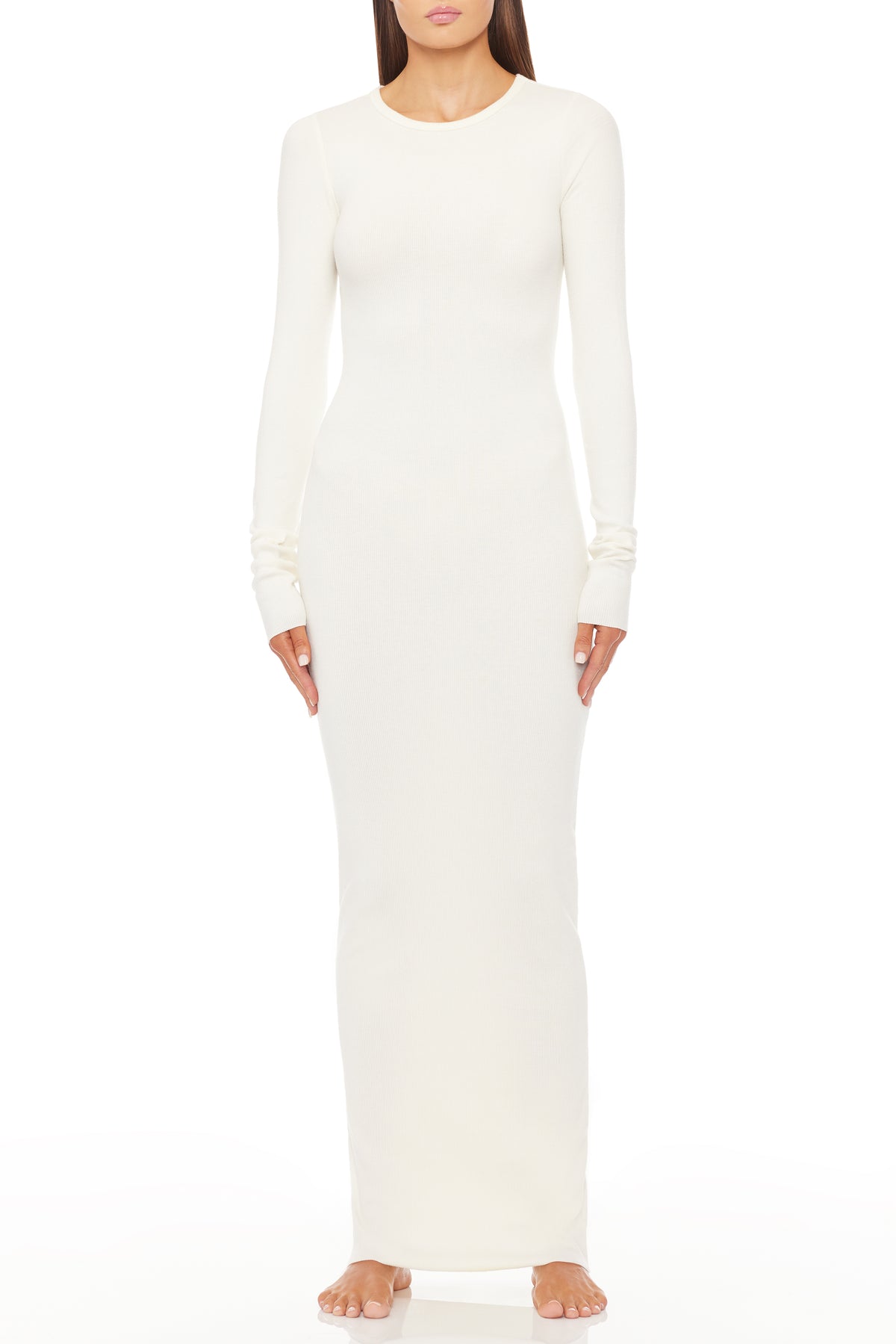 Long Sleeve Crewneck Maxi Dress Cream