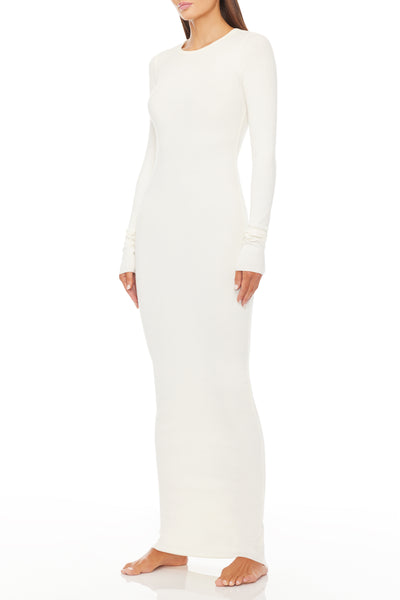 Long Sleeve Crewneck Maxi Dress Cream