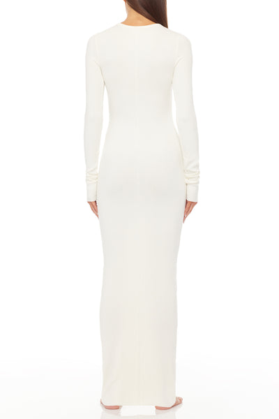 Long Sleeve Crewneck Maxi Dress Cream