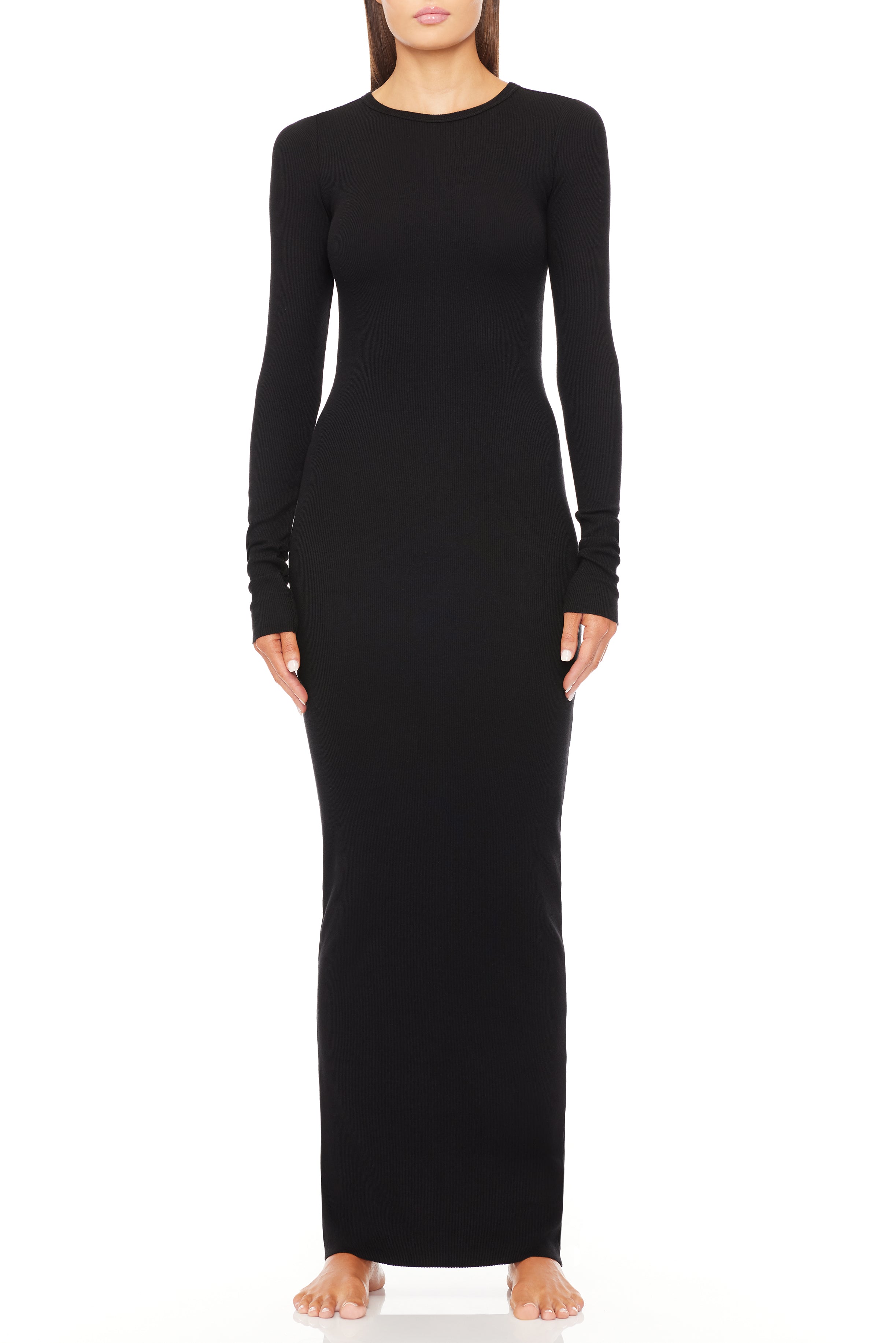 Long Sleeve Crewneck Maxi Dress Black