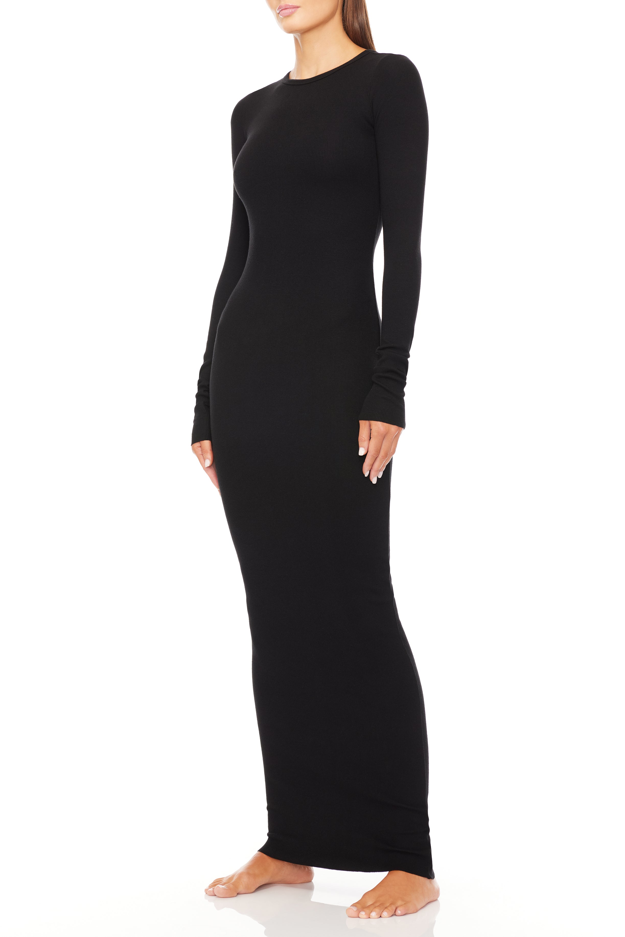 Long Sleeve Crewneck Maxi Dress Black