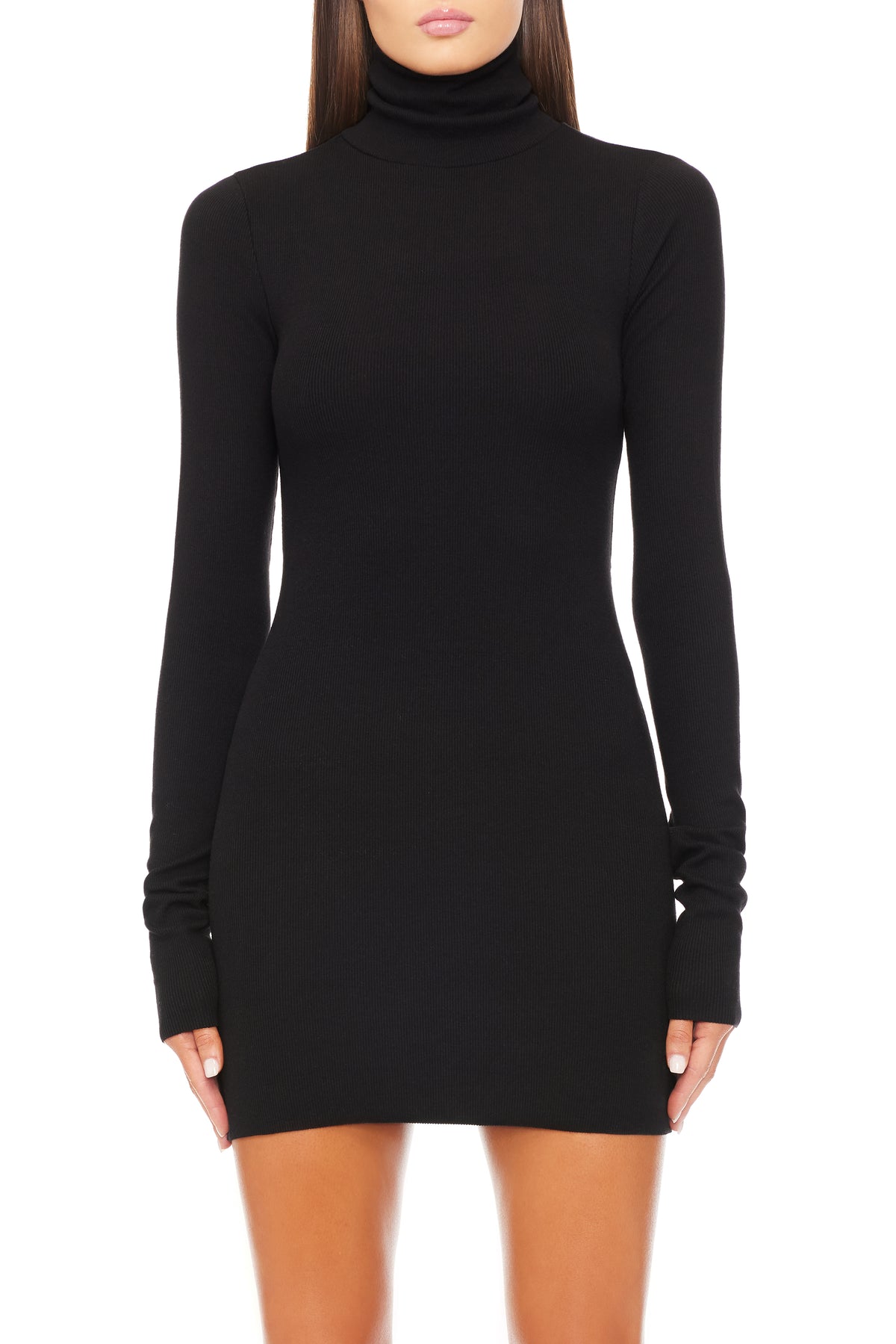 Long Sleeve Turtleneck Mini Dress Black