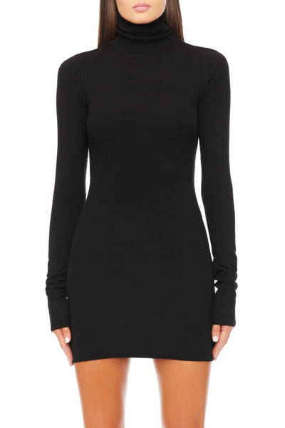 Long Sleeve Turtleneck Mini Dress Black