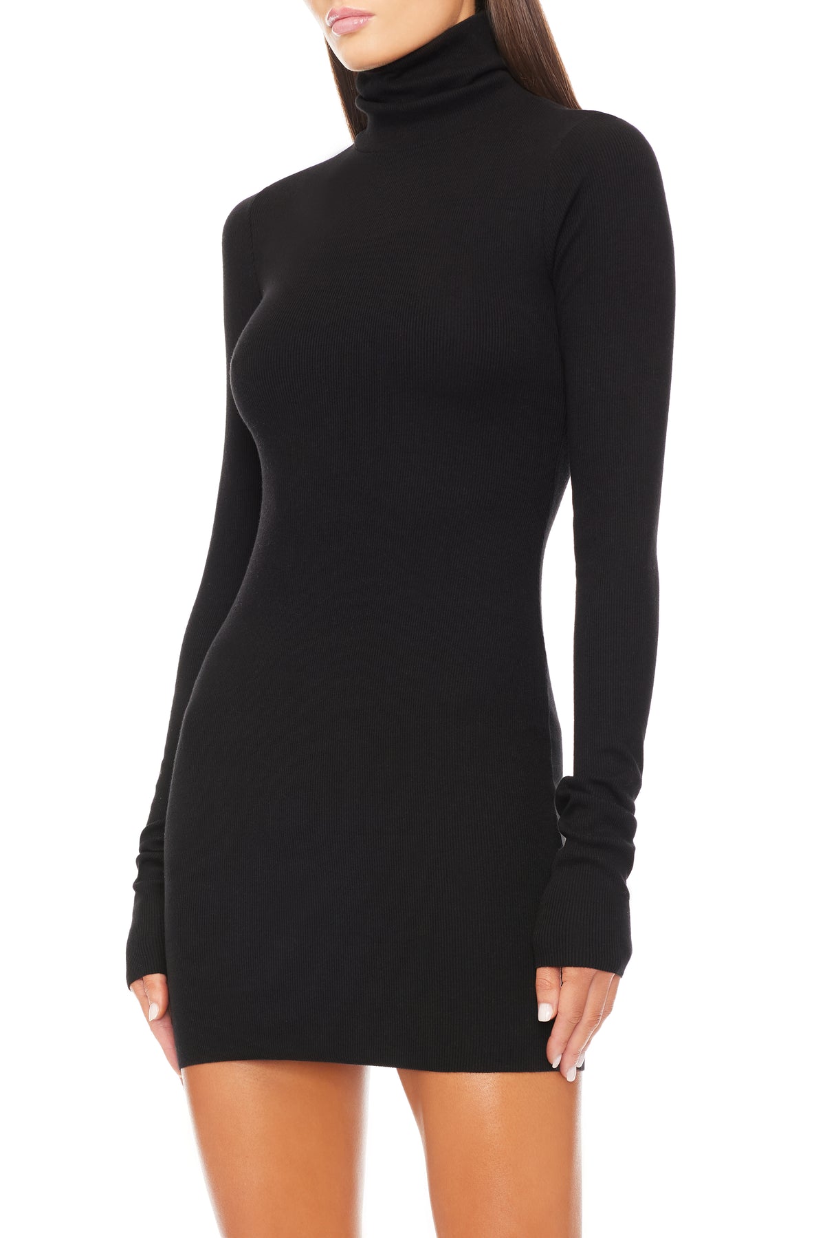 Long Sleeve Turtleneck Mini Dress Black