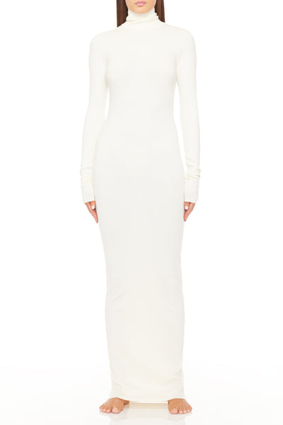 Long Sleeve Turtleneck Maxi Dress Cream