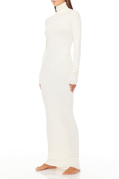 Long Sleeve Turtleneck Maxi Dress Cream